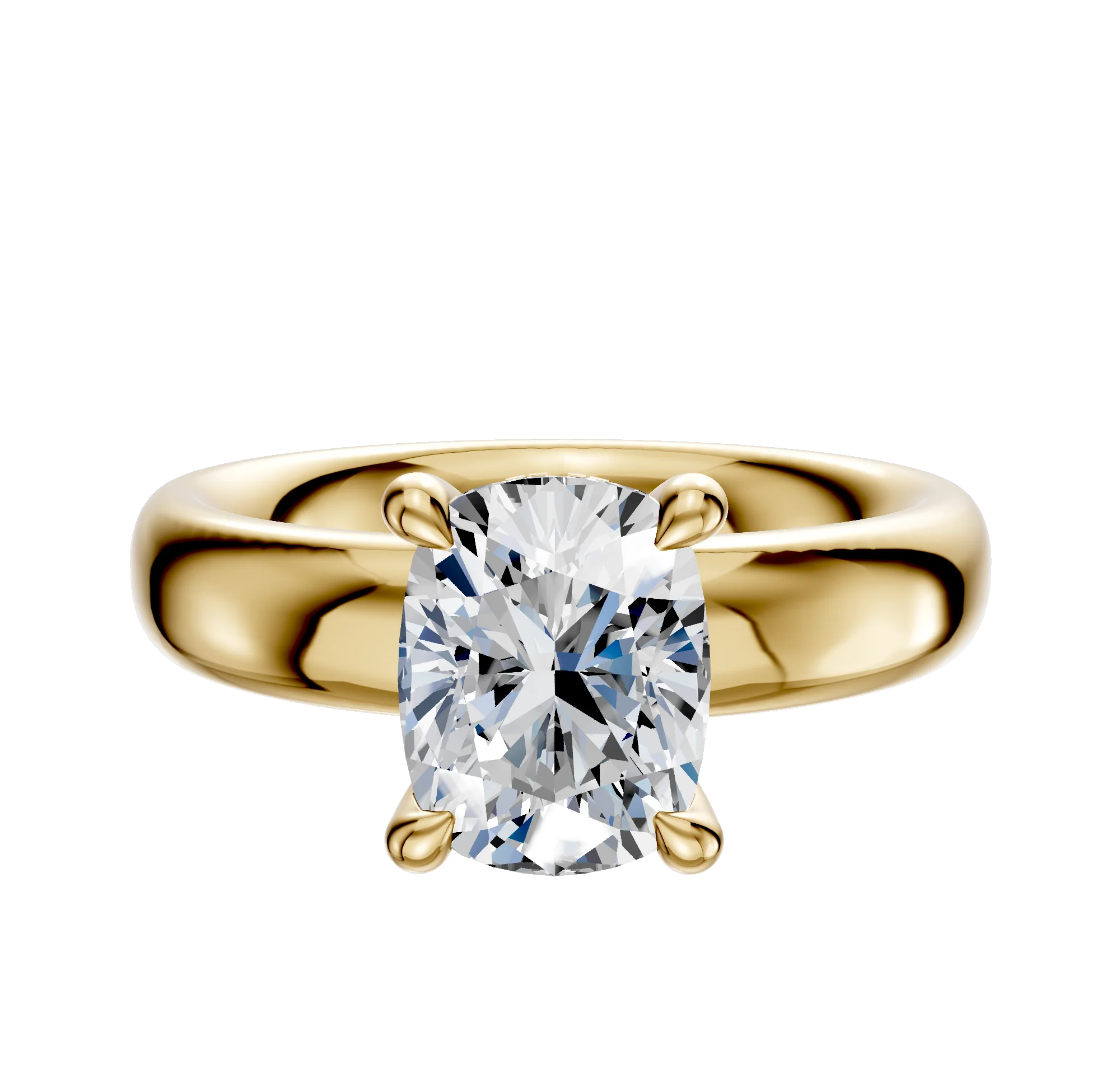 18K Yellow Gold 4 Prong Hidden Halo Classic Dome 4.0mm Engagement Ring