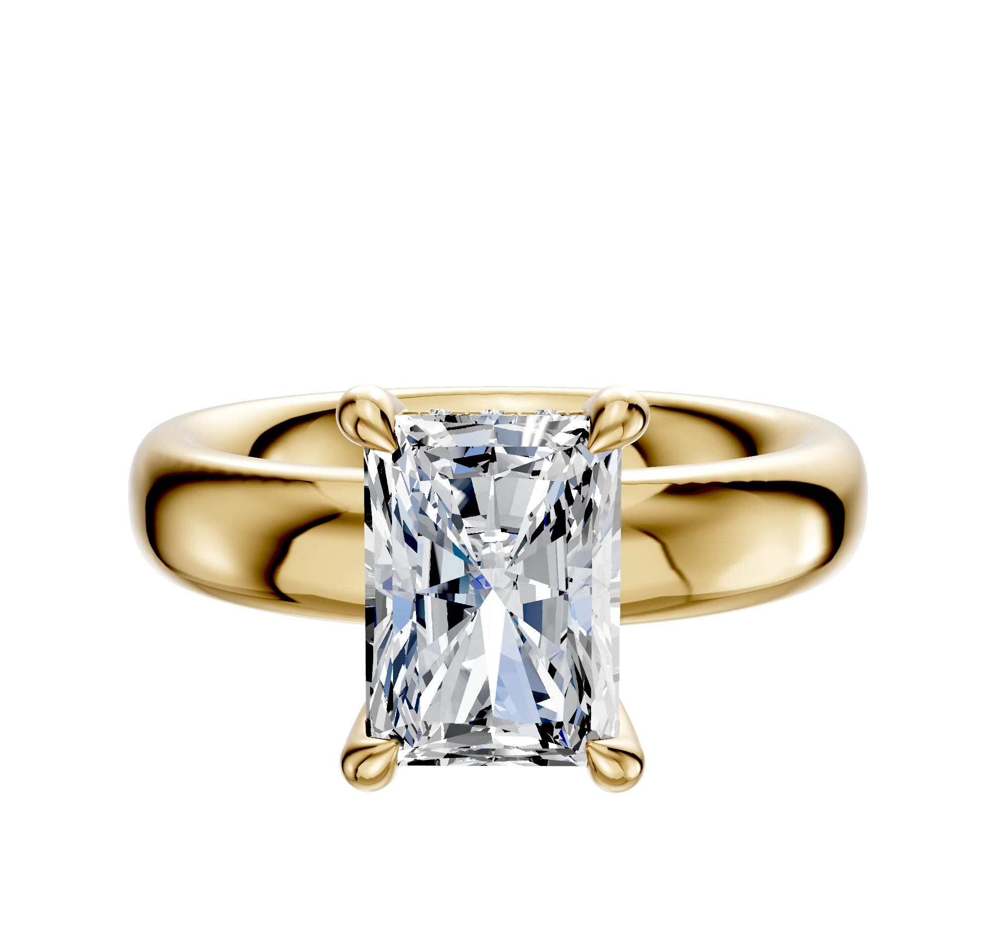 18K Yellow Gold 4 Prong Hidden Halo Classic Dome 4.0mm Engagement Ring