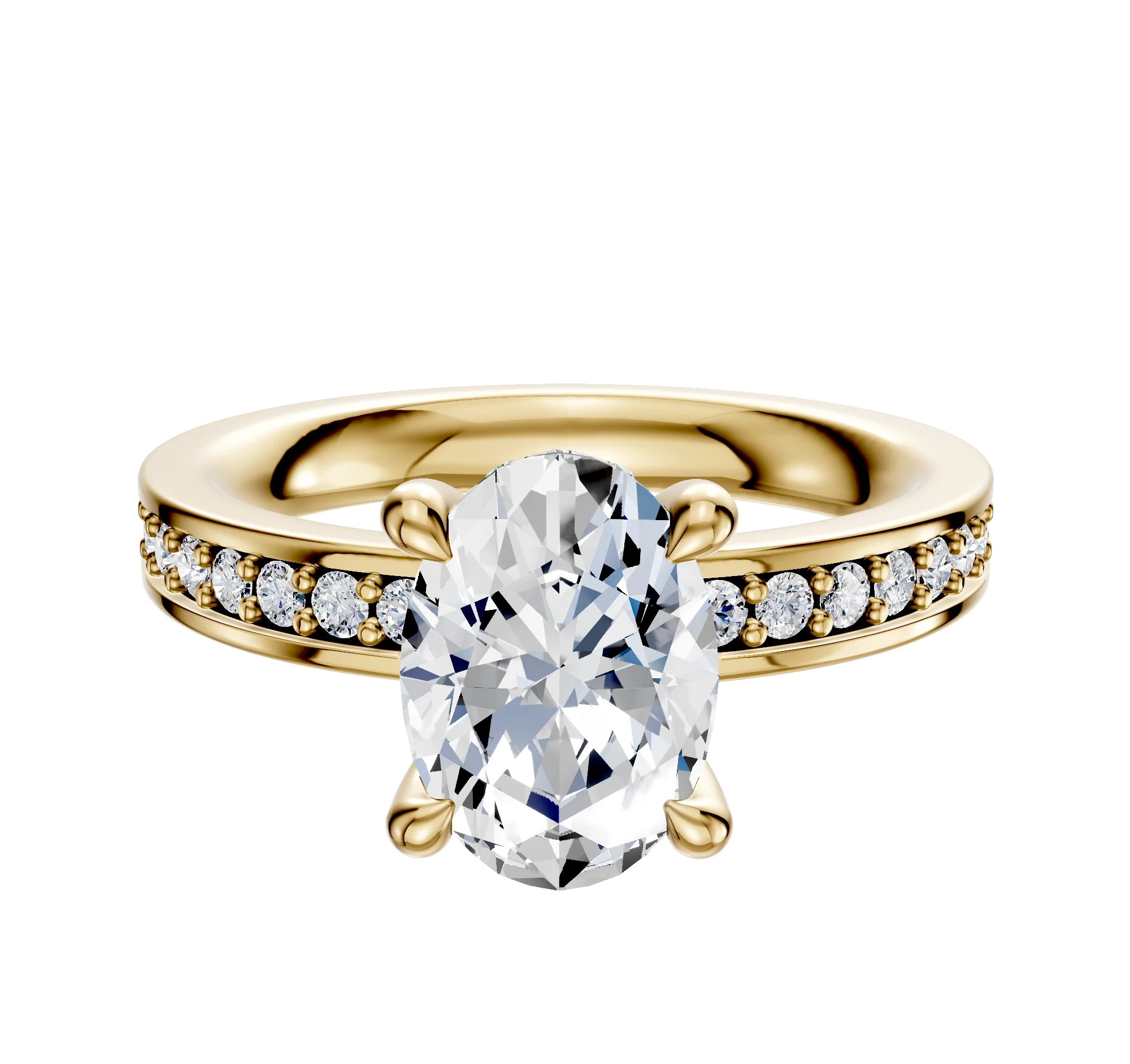 18K Yellow Gold 4 Prong Hidden Halo Classic Flat 1-Row-Pave 2.5mm Engagement Ring