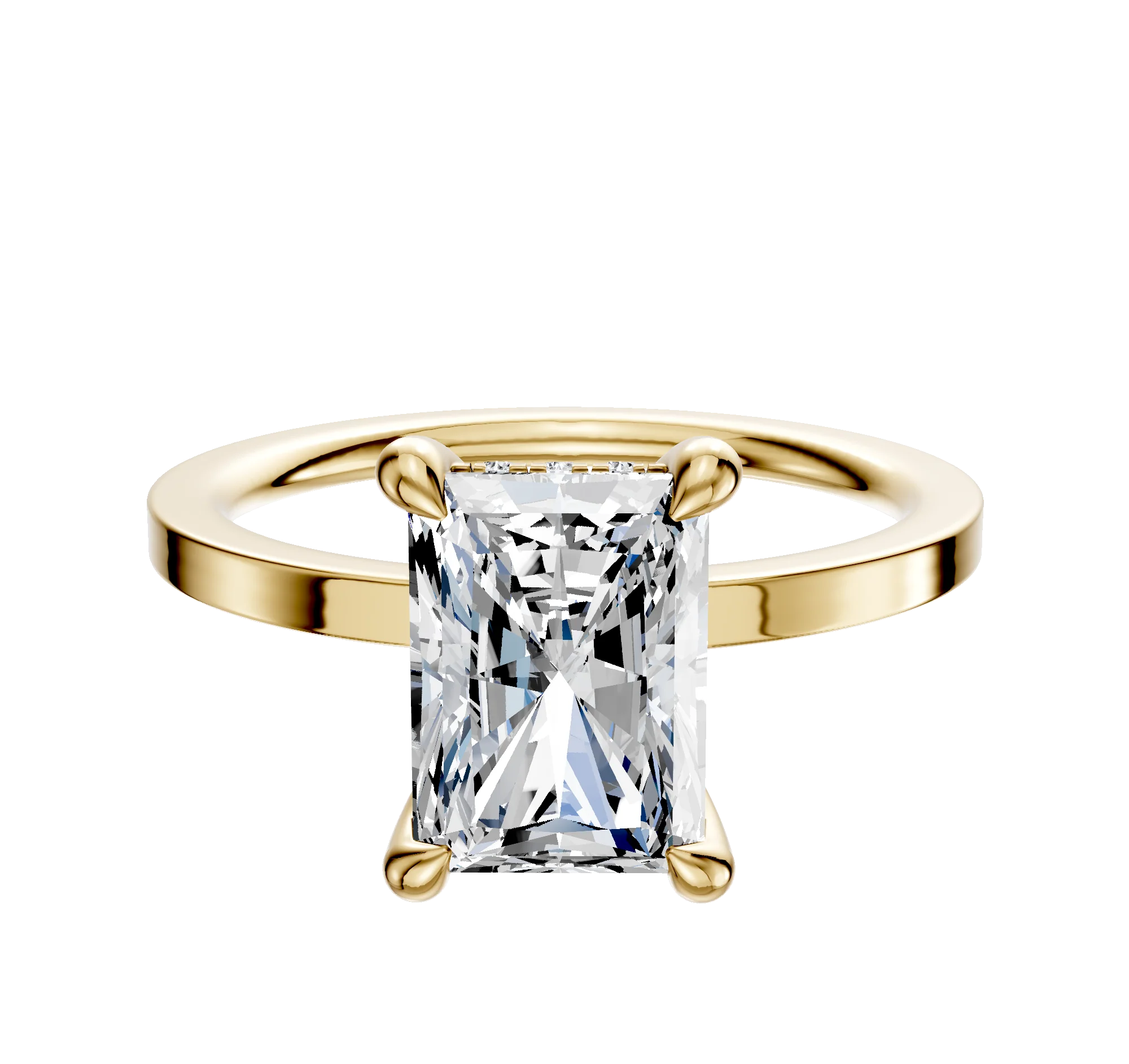 18K Yellow Gold 4 Prong Hidden Halo Classic Flat 1.5mm Engagement Ring