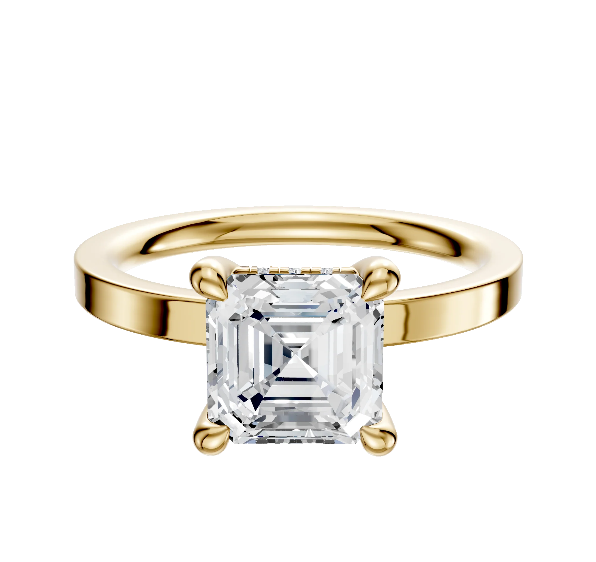 18K Yellow Gold 4 Prong Hidden Halo Classic Flat 2.0mm Engagement Ring