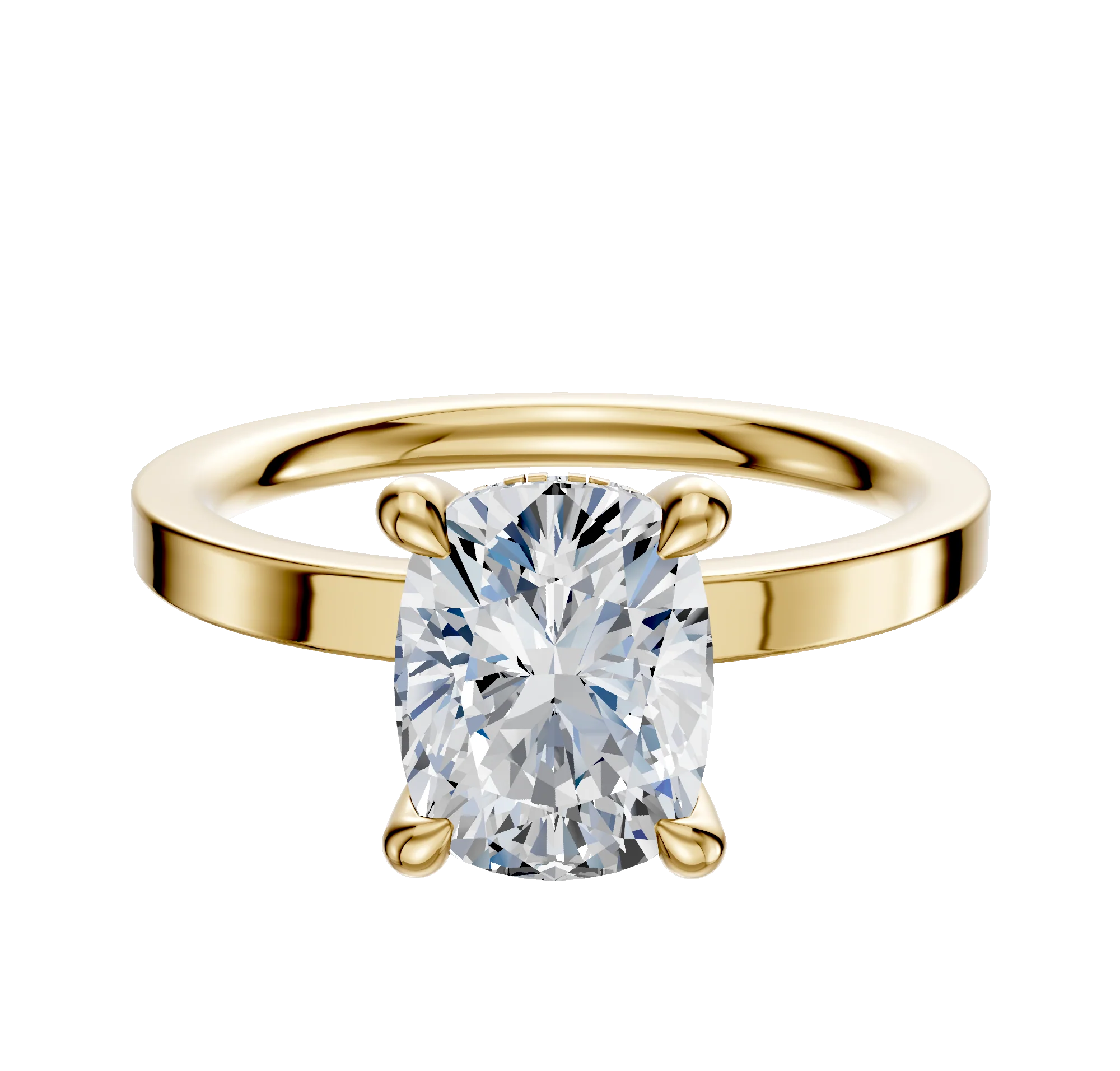 18K Yellow Gold 4 Prong Hidden Halo Classic Flat 2.0mm Engagement Ring