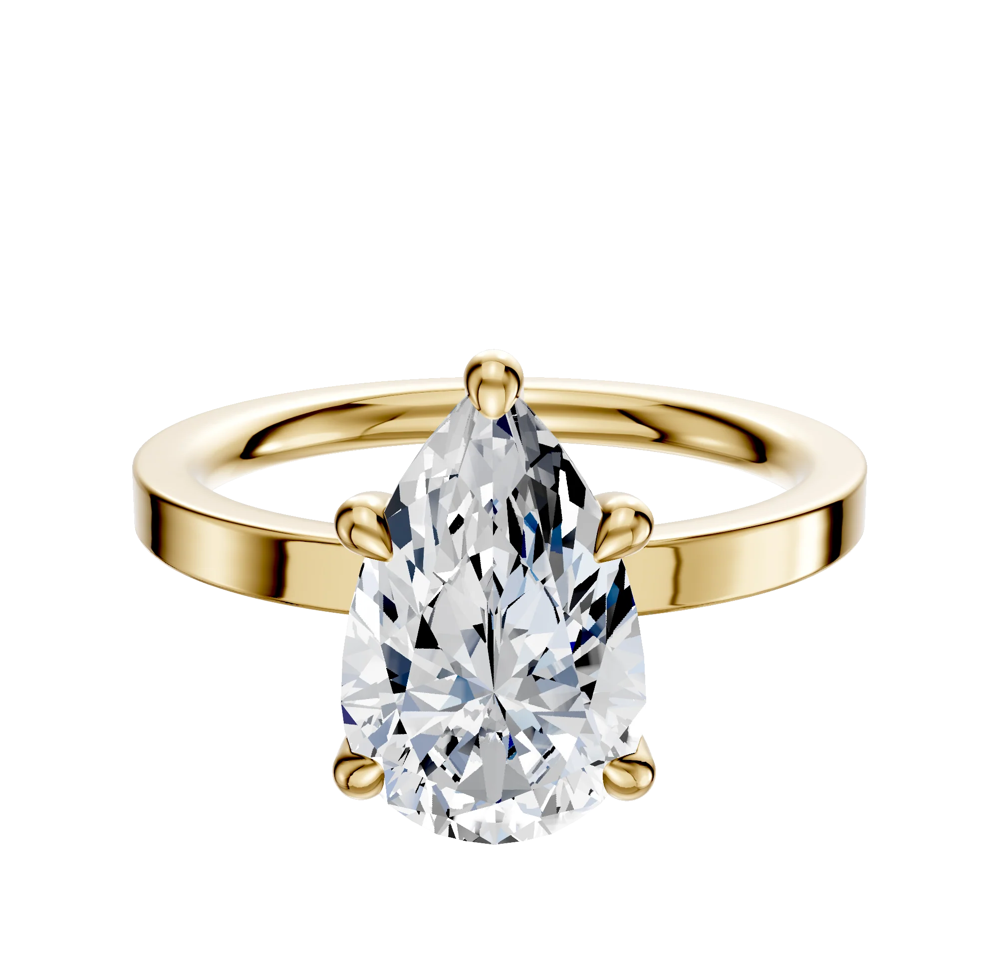 18K Yellow Gold 4 Prong Hidden Halo Classic Flat 2.0mm Engagement Ring