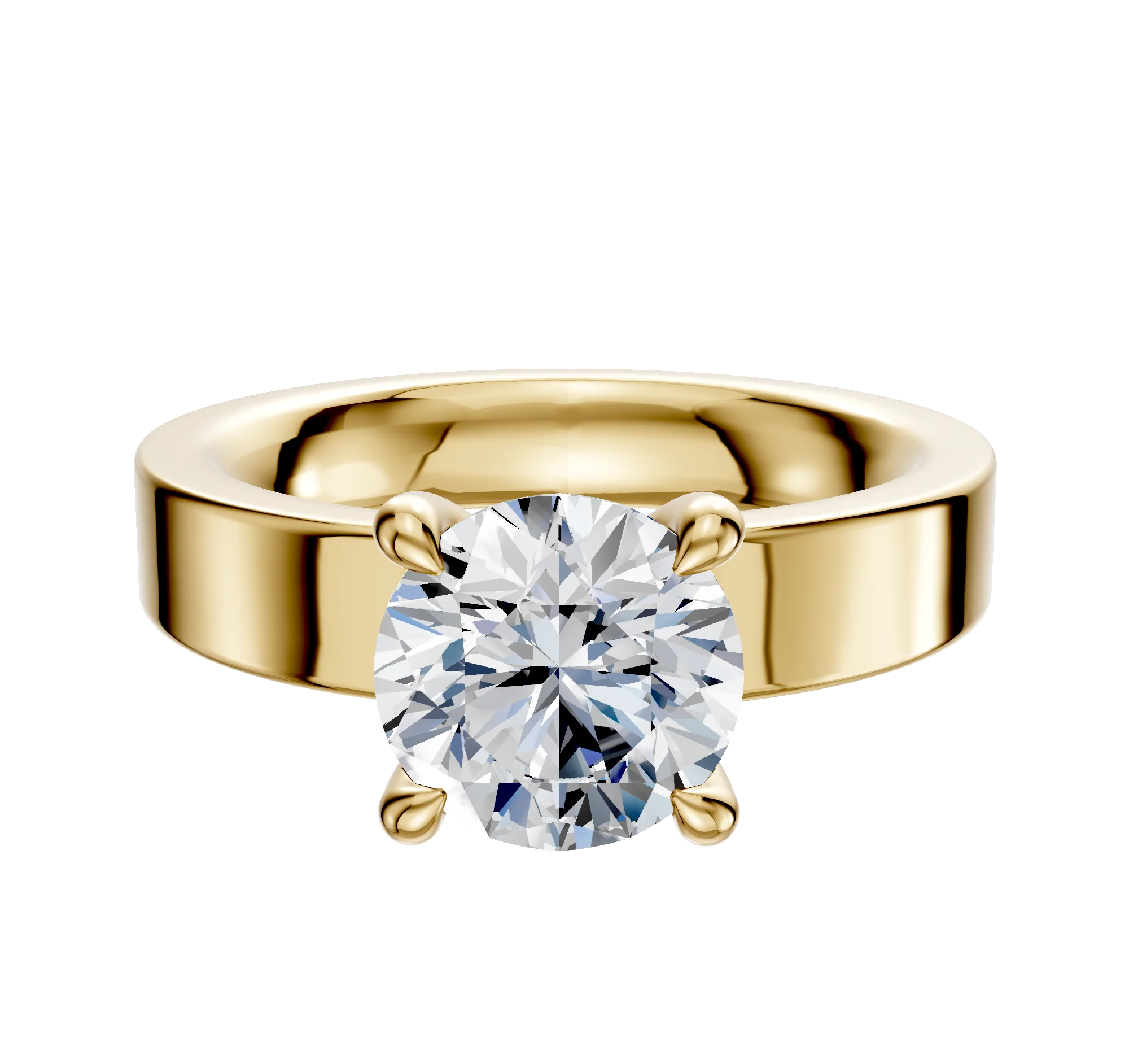 18K Yellow Gold 4 Prong Hidden Halo Classic Flat 4.0mm Engagement Ring