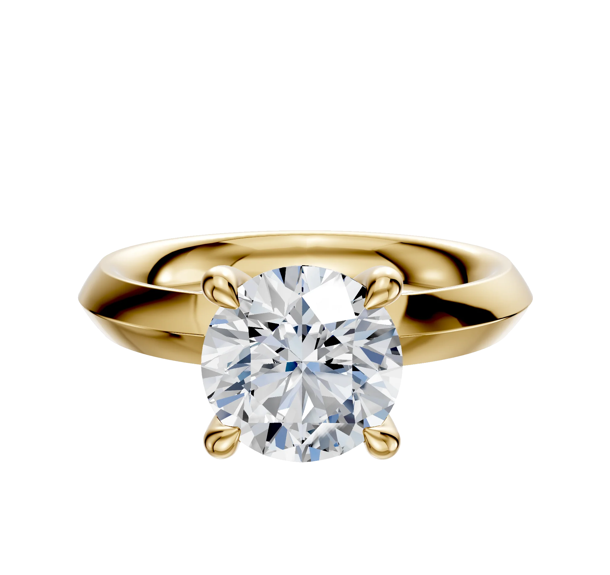18K Yellow Gold 4 Prong Hidden Halo Classic Knife Edge 3.0mm Engagement Ring