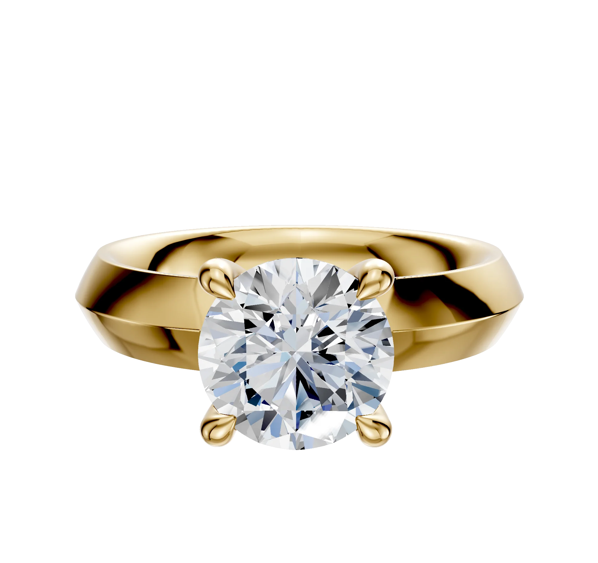 18K Yellow Gold 4 Prong Hidden Halo Classic Knife Edge 4.0mm Engagement Ring
