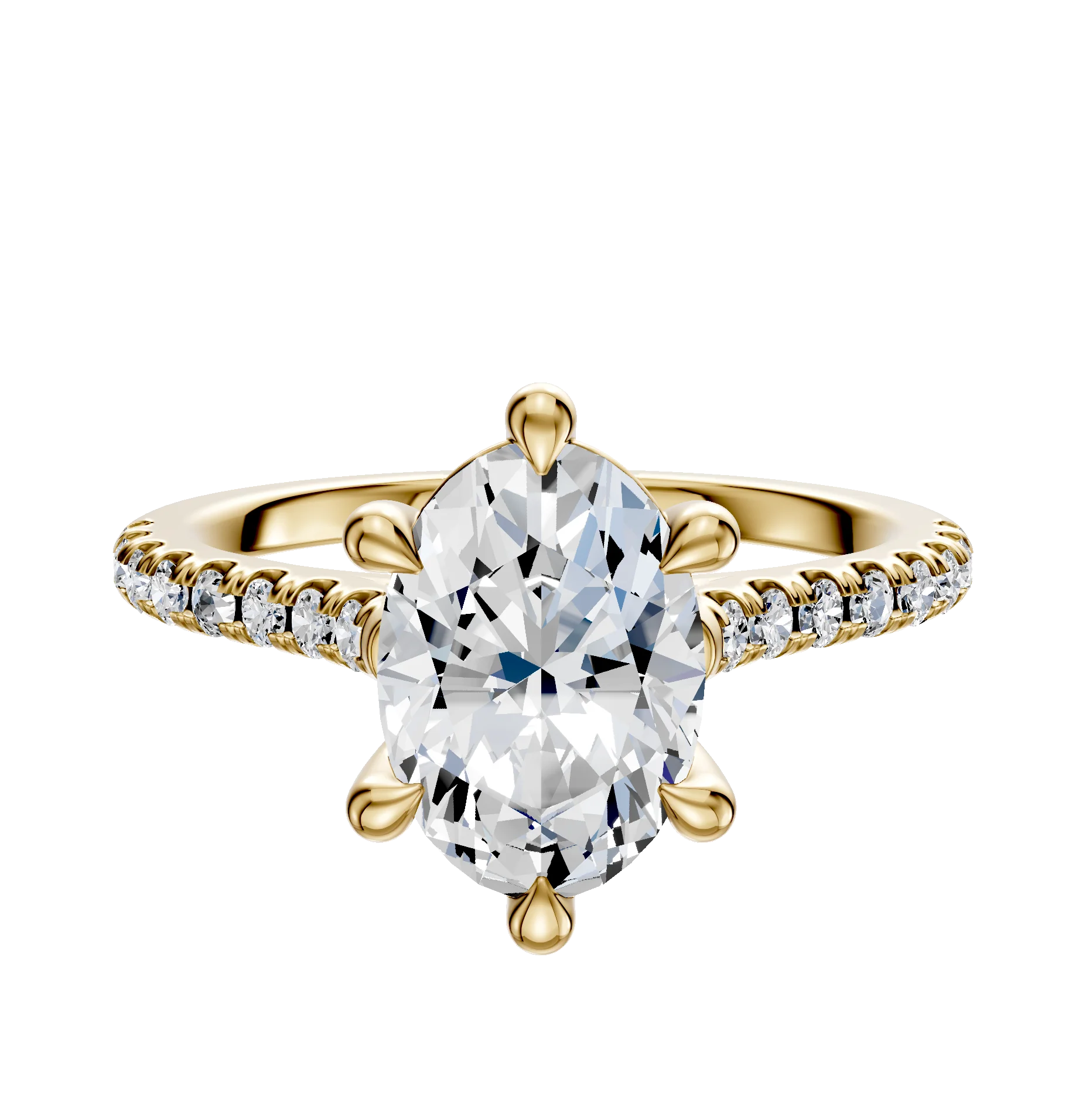 18K Yellow Gold 6 Prong Basket Cathedral Dome 1-Row-Pave 2.5mm Engagement Ring