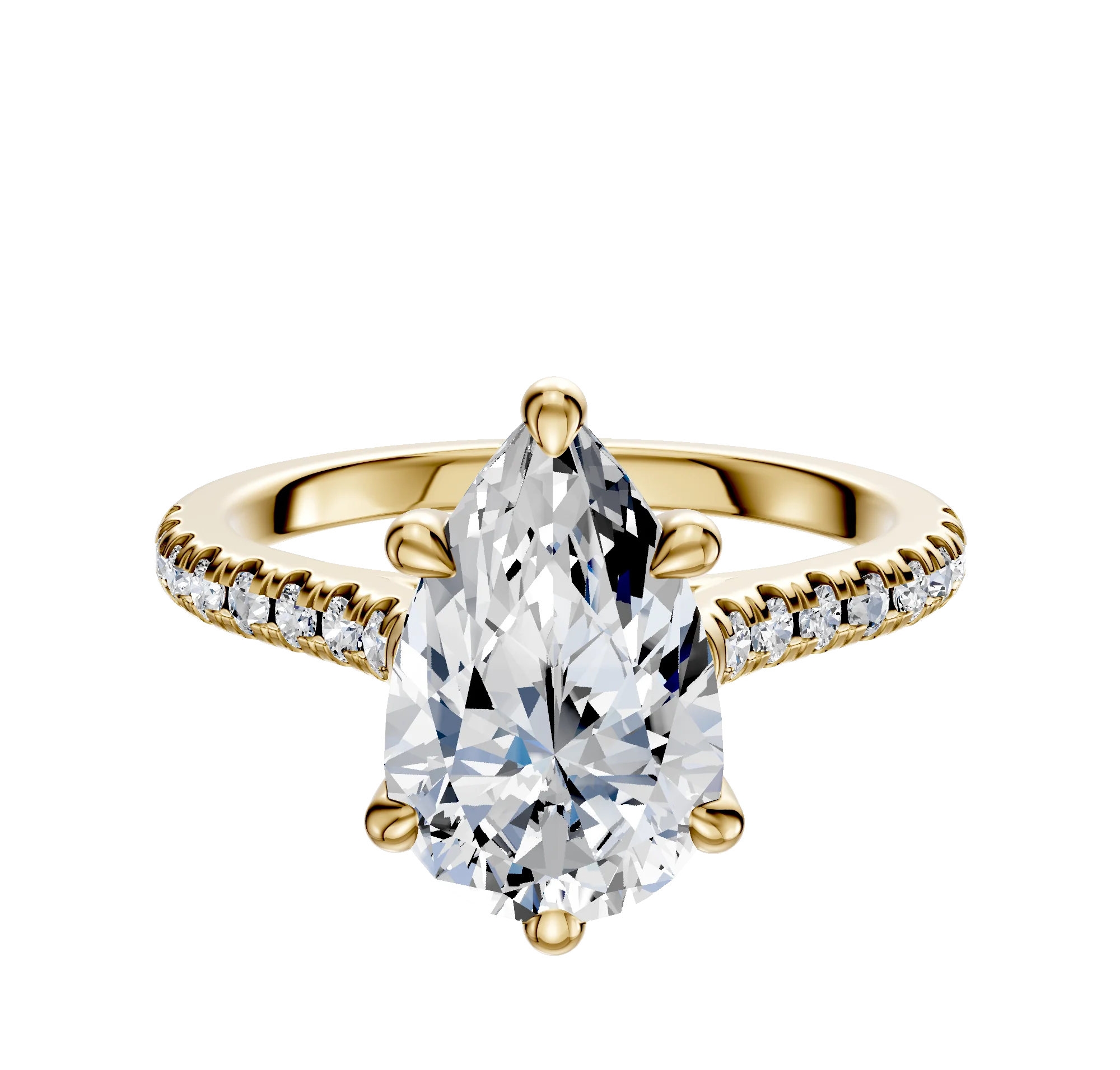 18K Yellow Gold 6 Prong Basket Cathedral Dome 1-Row-Pave 2.5mm Engagement Ring
