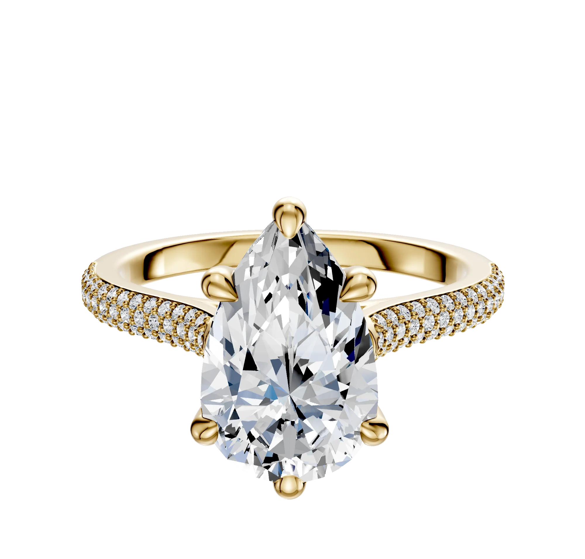 18K Yellow Gold 6 Prong Basket Cathedral Dome 3-Row-Pave 2.0mm Engagement Ring