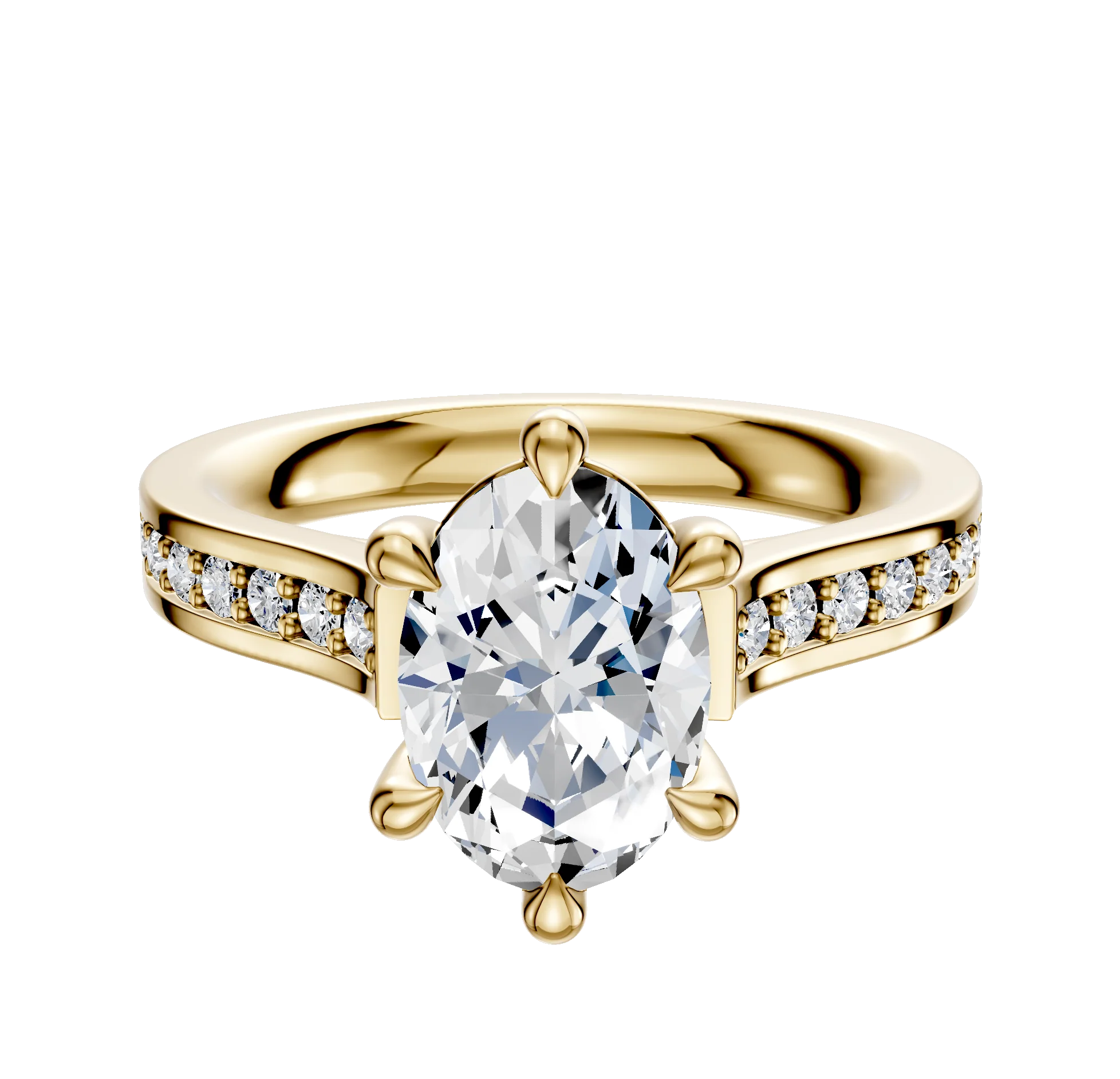 18K Yellow Gold 6 Prong Basket Cathedral Flat 1-Row-Pave 2.5mm Engagement Ring