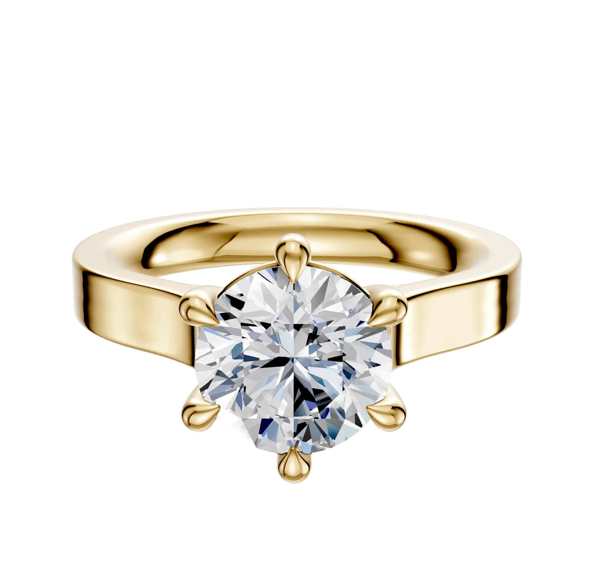 18K Yellow Gold 6 Prong Basket Cathedral Flat 3.0mm Engagement Ring