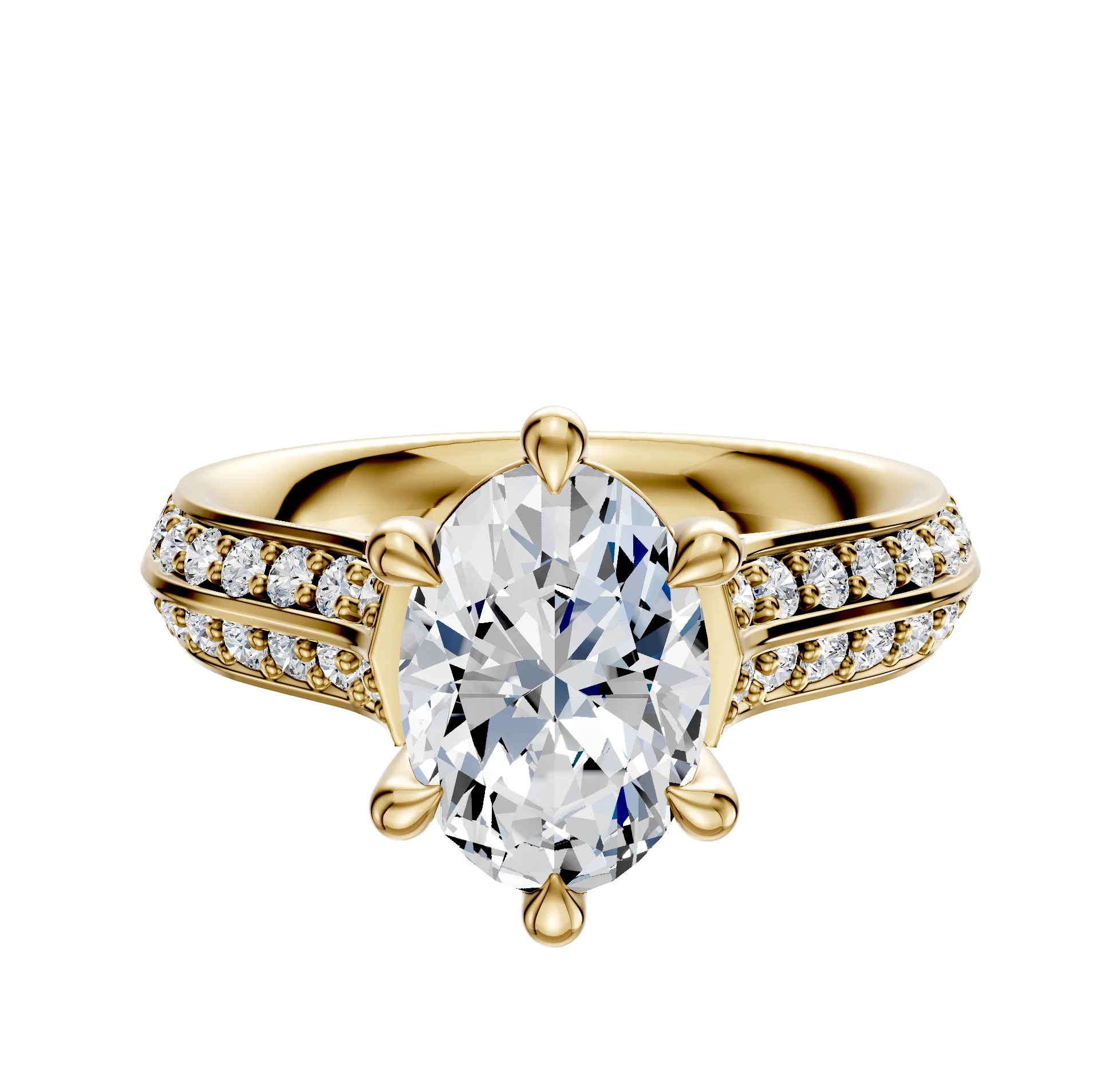 18K Yellow Gold 6 Prong Basket Cathedral Knife Edge 1-Row-Pave 2.5mm Engagement Ring