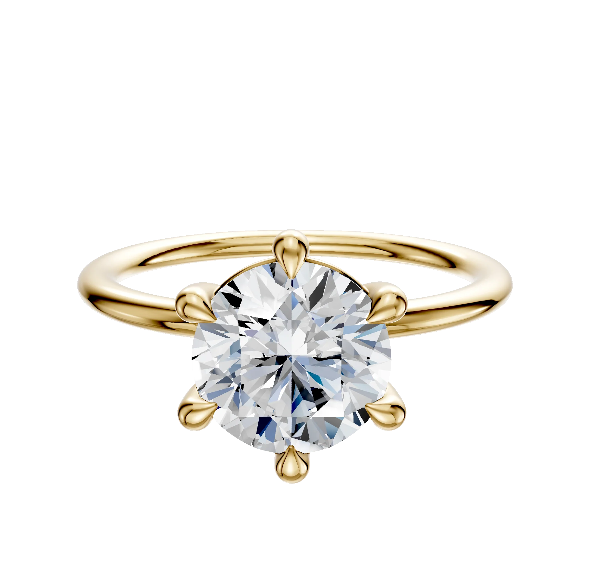 18K Yellow Gold 6 Prong Basket Classic Dome 1.5mm Engagement Ring