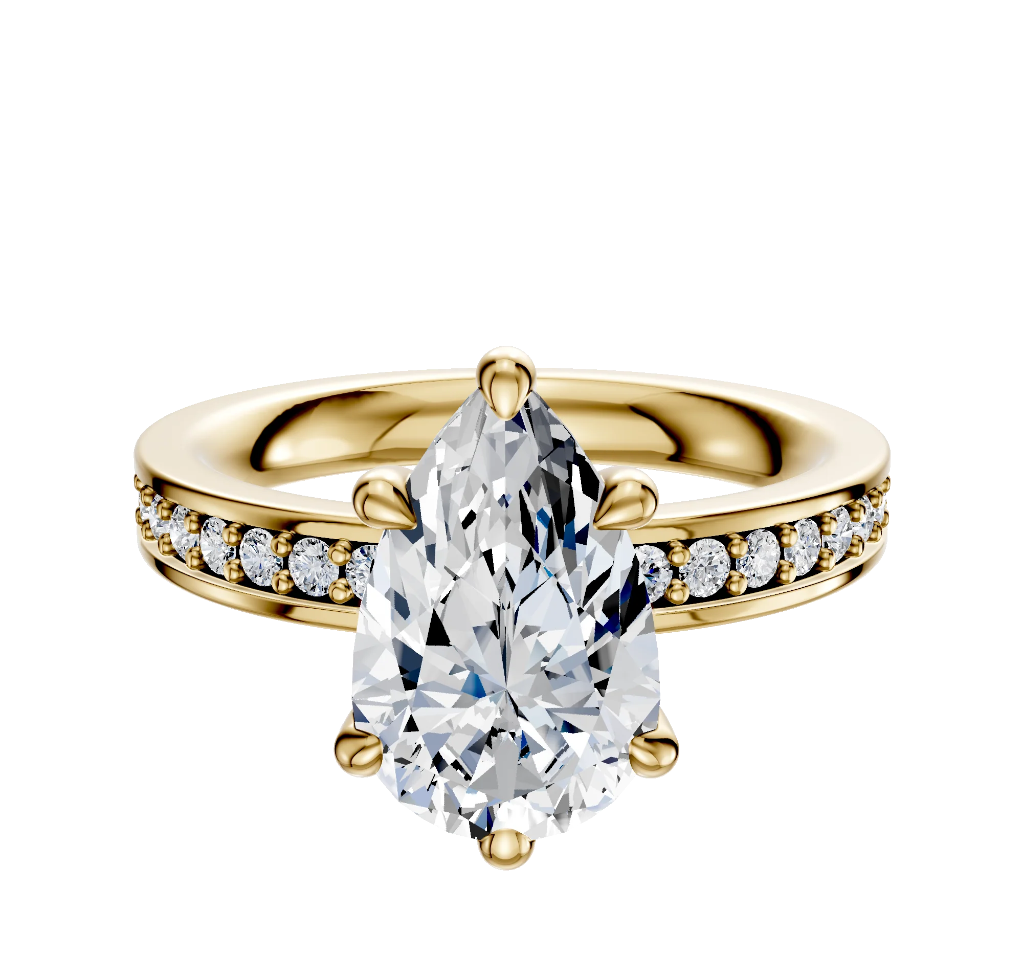 18K Yellow Gold 6 Prong Basket Classic Flat 1-Row-Pave 2.5mm Engagement Ring