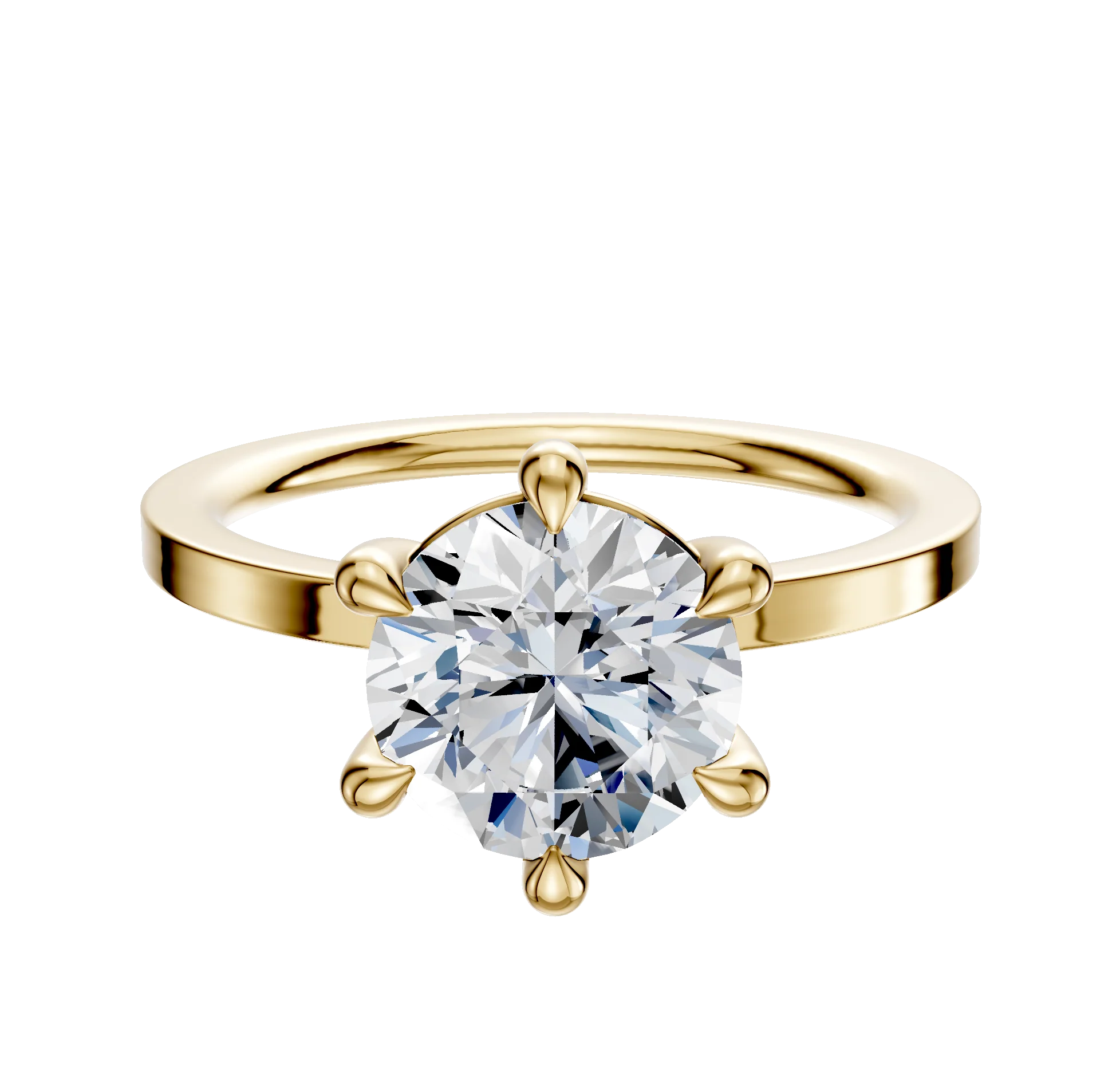 18K Yellow Gold 6 Prong Basket Classic Flat 1.5mm Engagement Ring