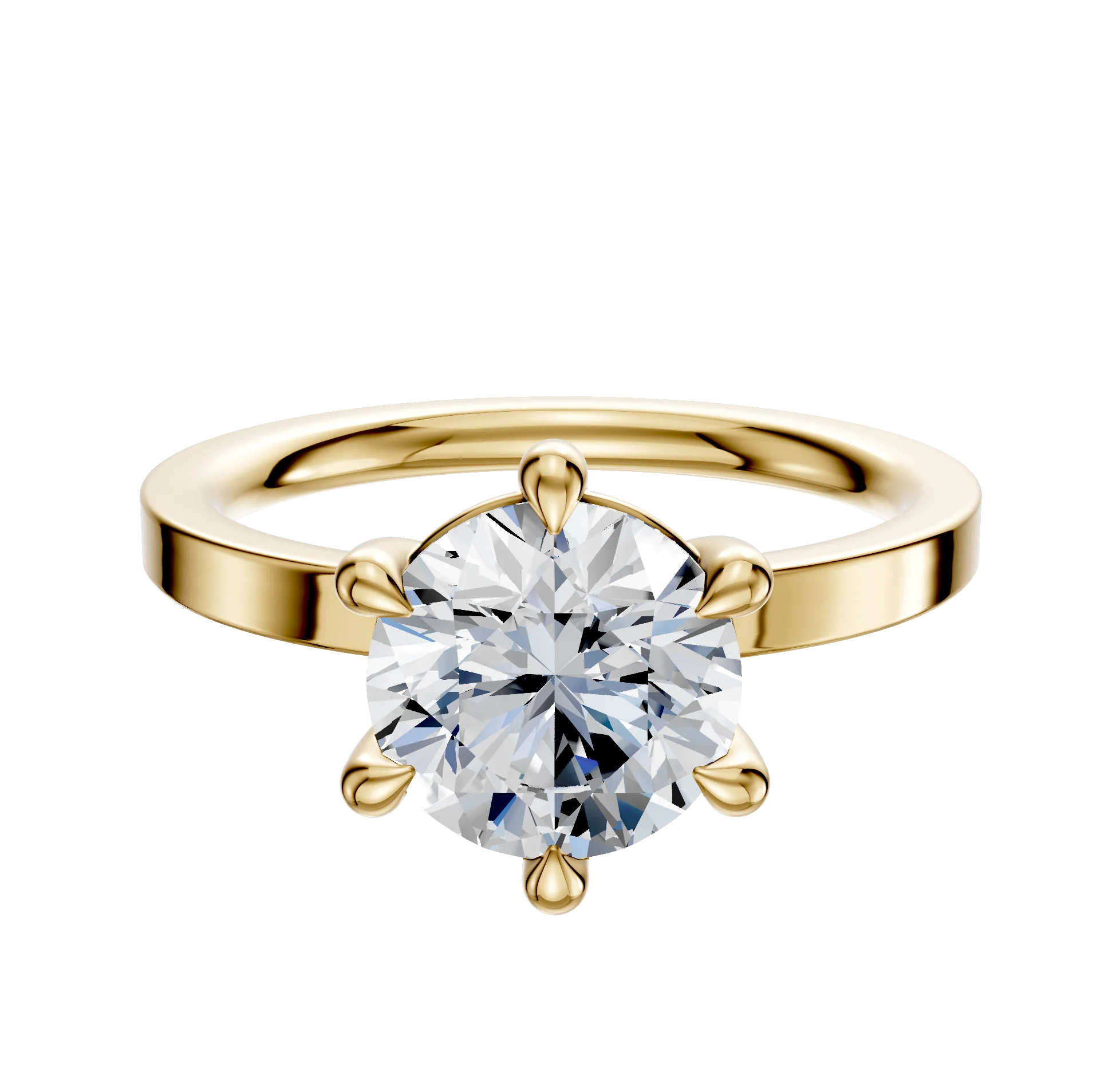 18K Yellow Gold 6 Prong Basket Classic Flat 2.0mm Engagement Ring