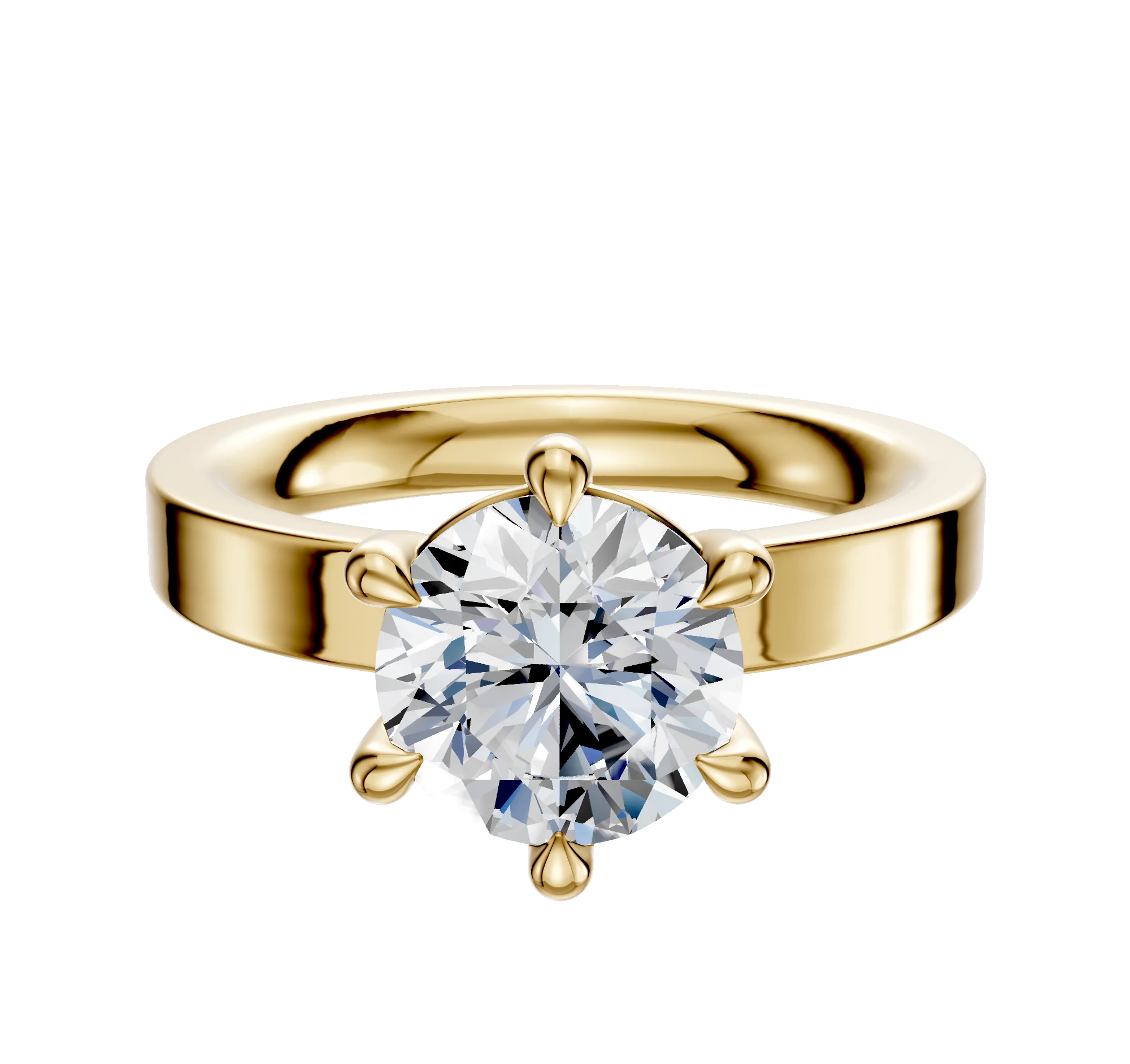18K Yellow Gold 6 Prong Basket Classic Flat 3.0mm Engagement Ring