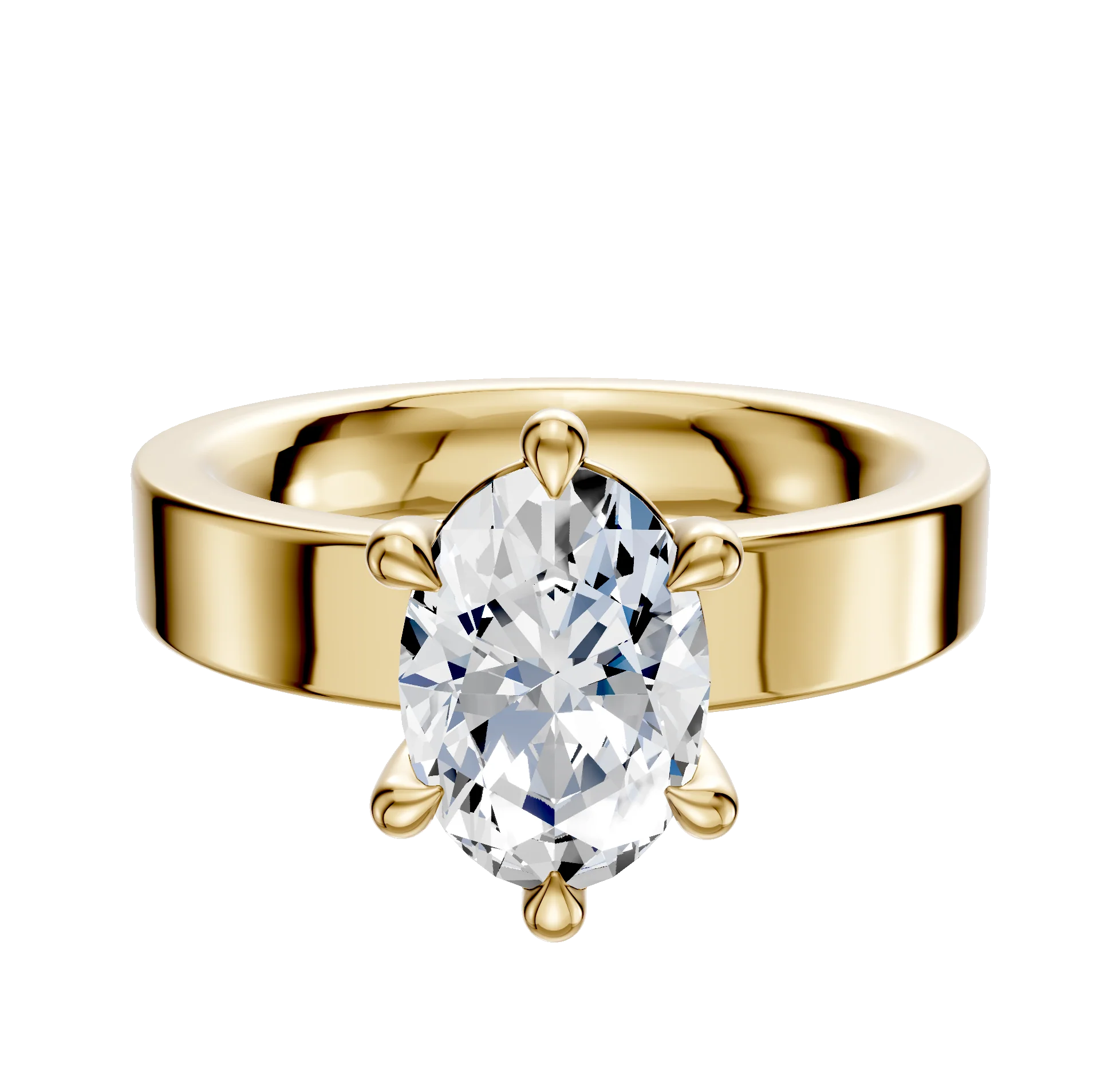 18K Yellow Gold 6 Prong Basket Classic Flat 4.0mm Engagement Ring