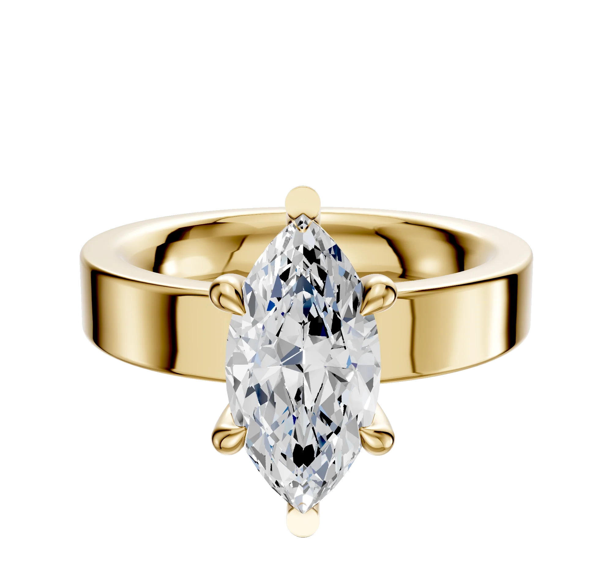 18K Yellow Gold 6 Prong Basket Classic Flat 4.0mm Engagement Ring