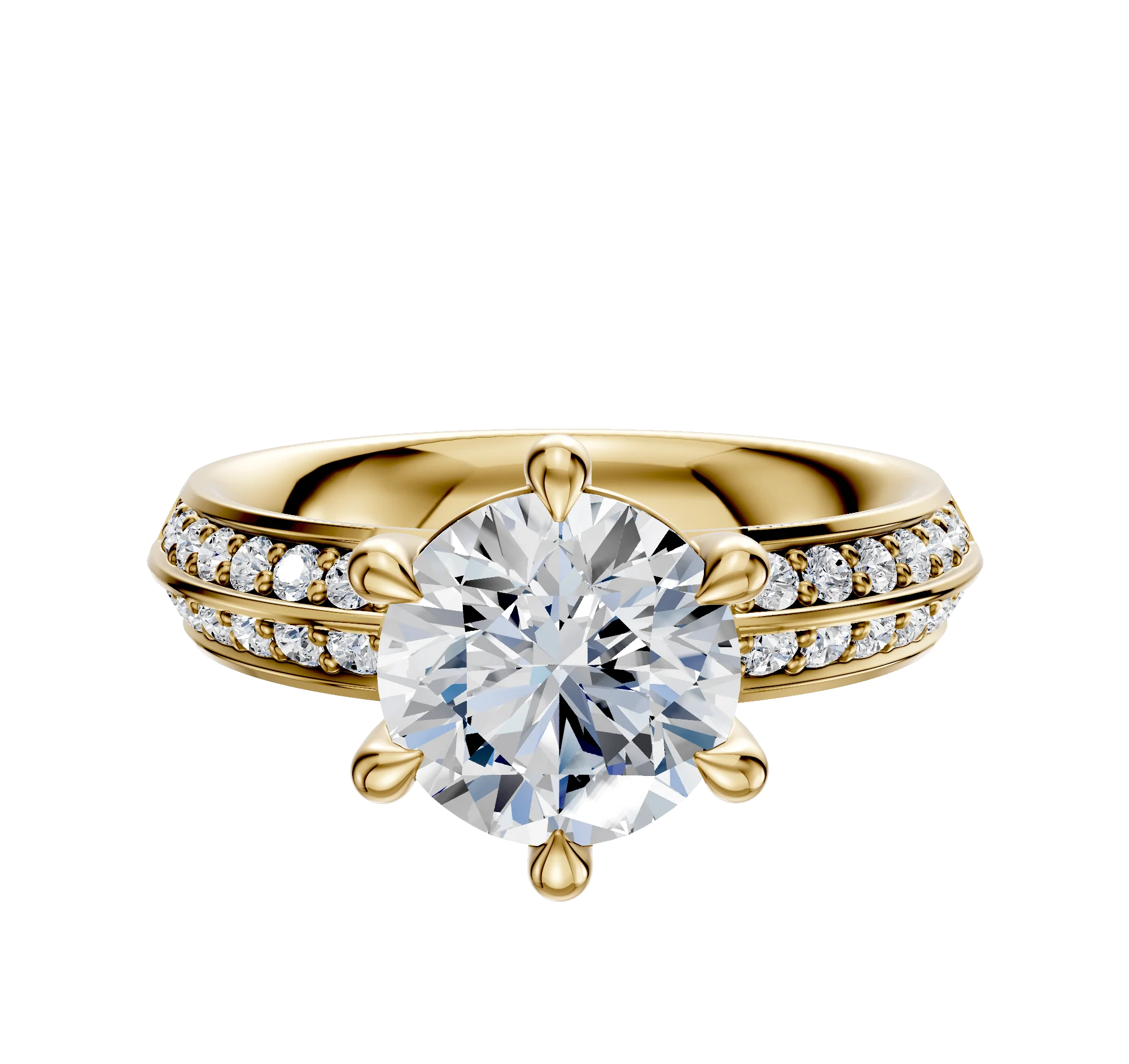 18K Yellow Gold 6 Prong Basket Classic Knife Edge 1-Row-Pave 2.5mm Engagement Ring