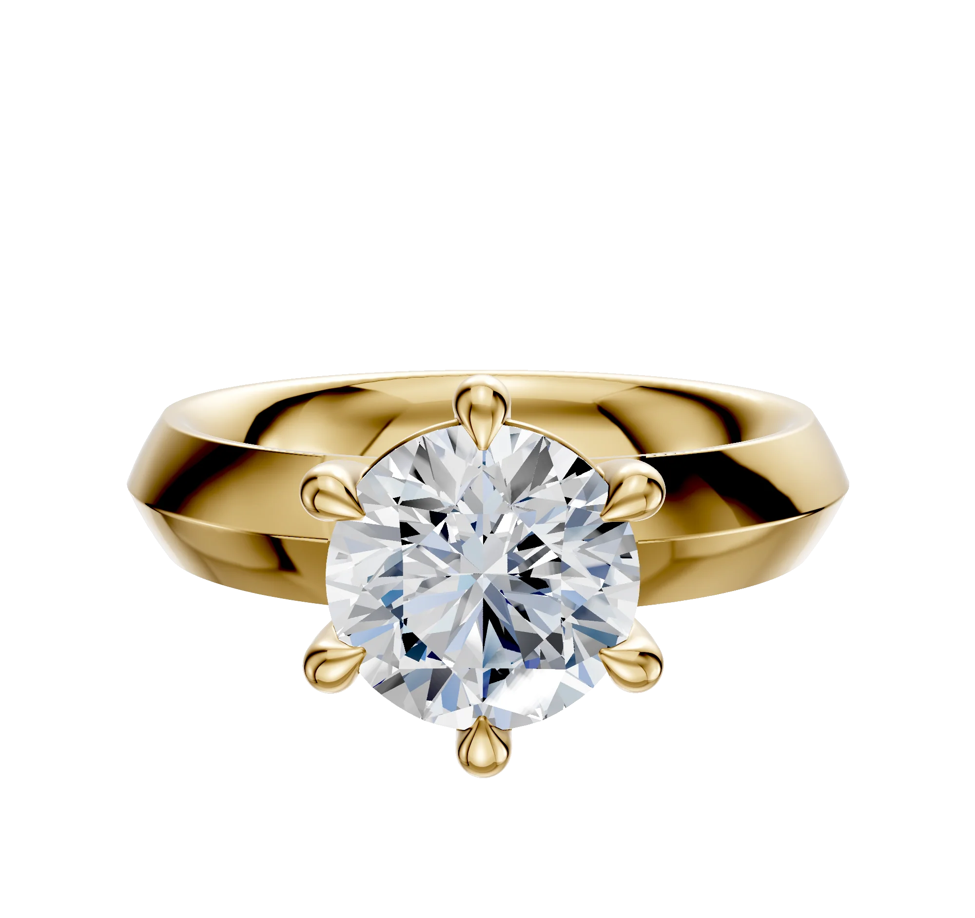 18K Yellow Gold 6 Prong Basket Classic Knife Edge 4.0mm Engagement Ring