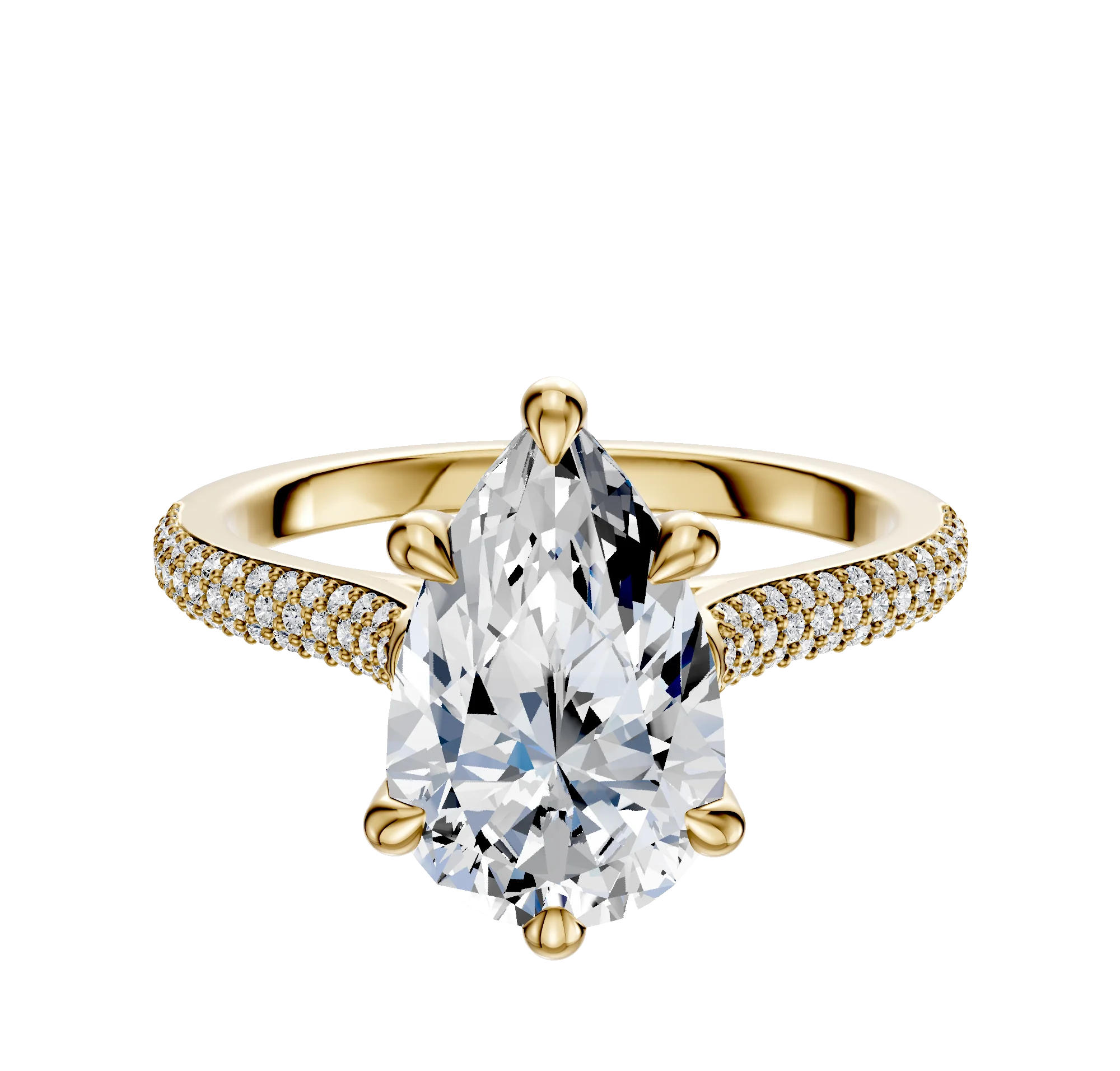 18K Yellow Gold 6 Prong Hidden Halo Cathedral Dome 3-Row-Pave 2.0mm Engagement Ring