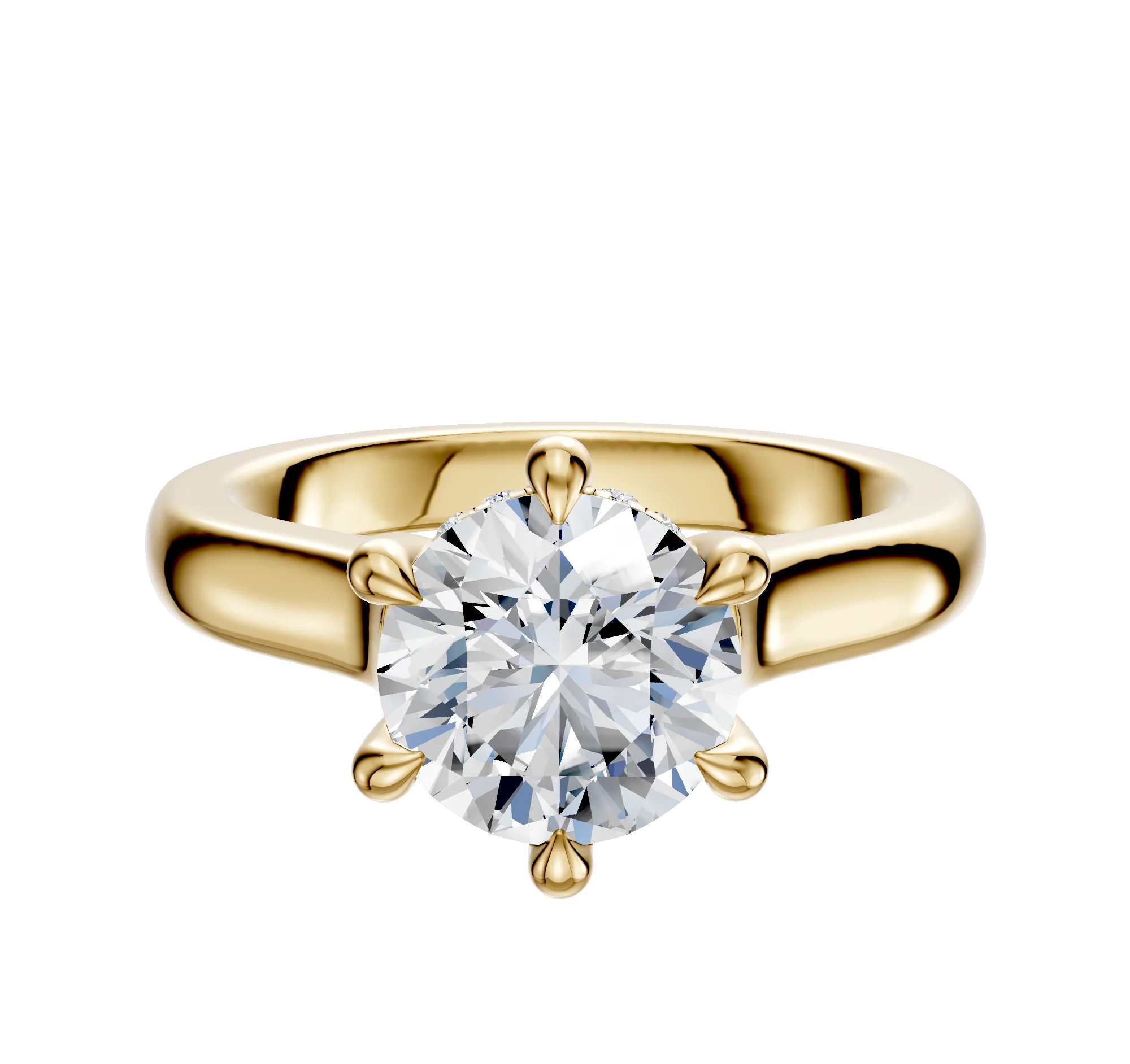 18K Yellow Gold 6 Prong Hidden Halo Cathedral Dome 3.0mm Engagement Ring