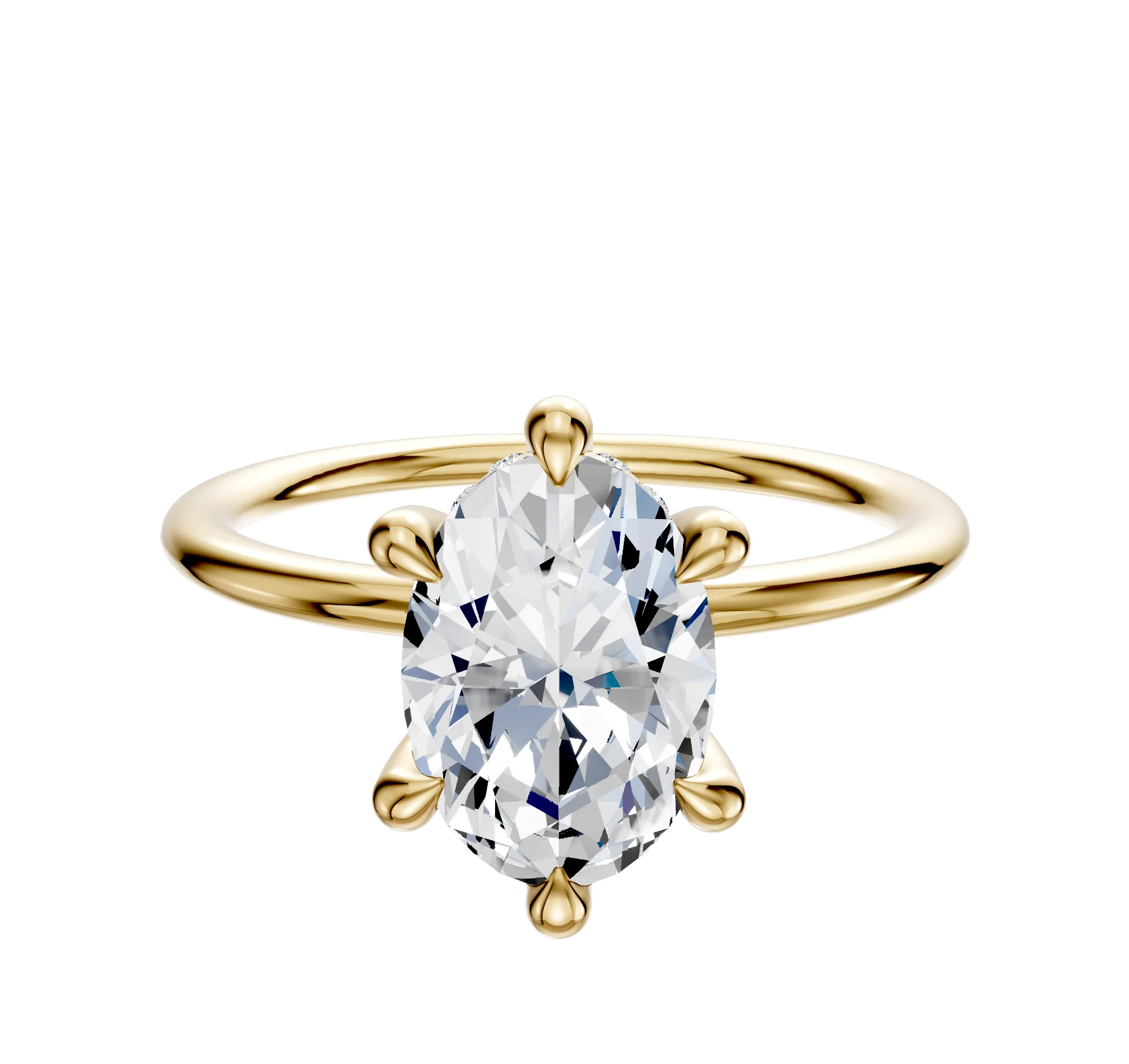 18K Yellow Gold 6 Prong Hidden Halo Classic Dome 1.5mm Engagement Ring