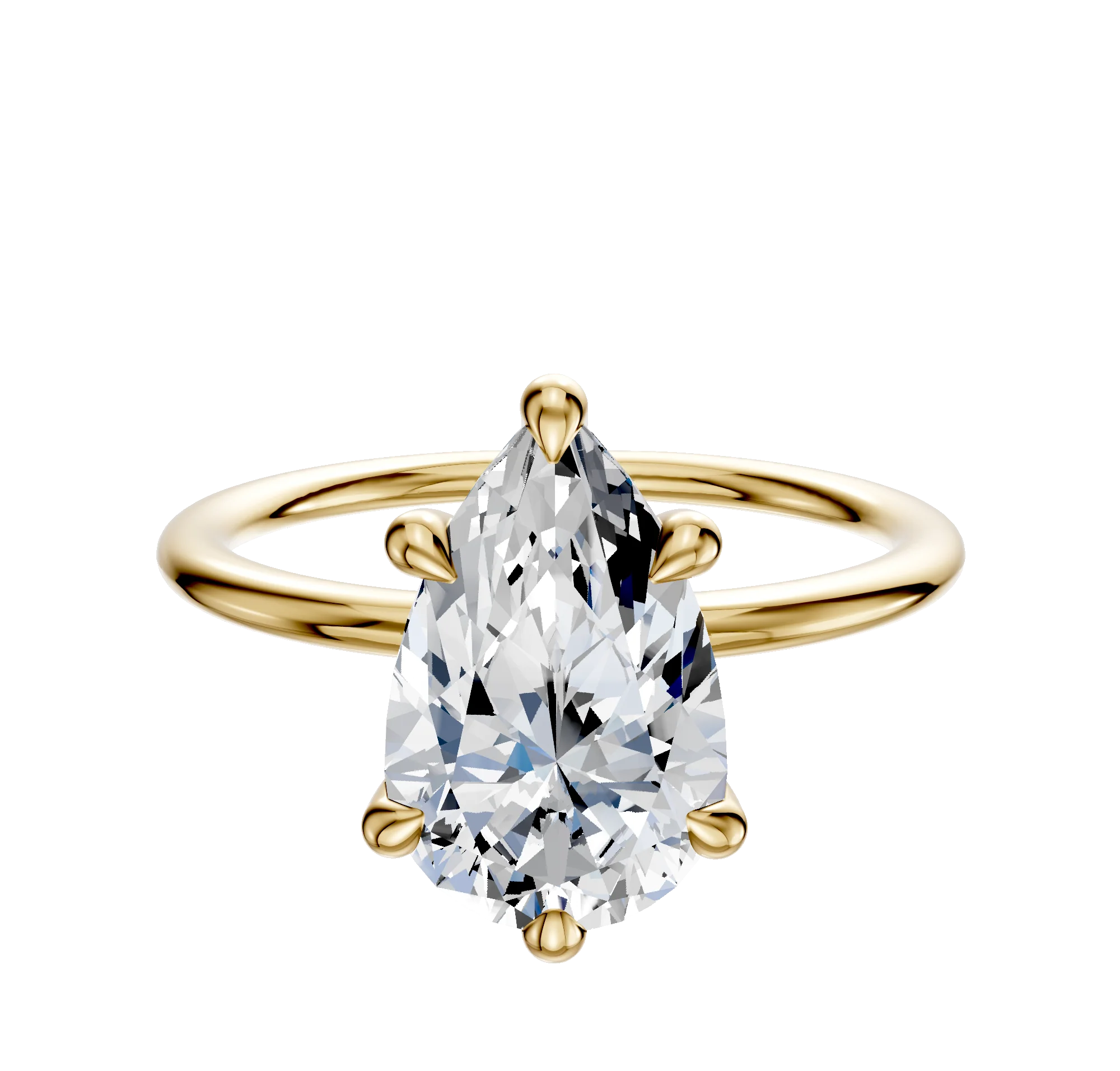 18K Yellow Gold 6 Prong Hidden Halo Classic Dome 1.5mm Engagement Ring