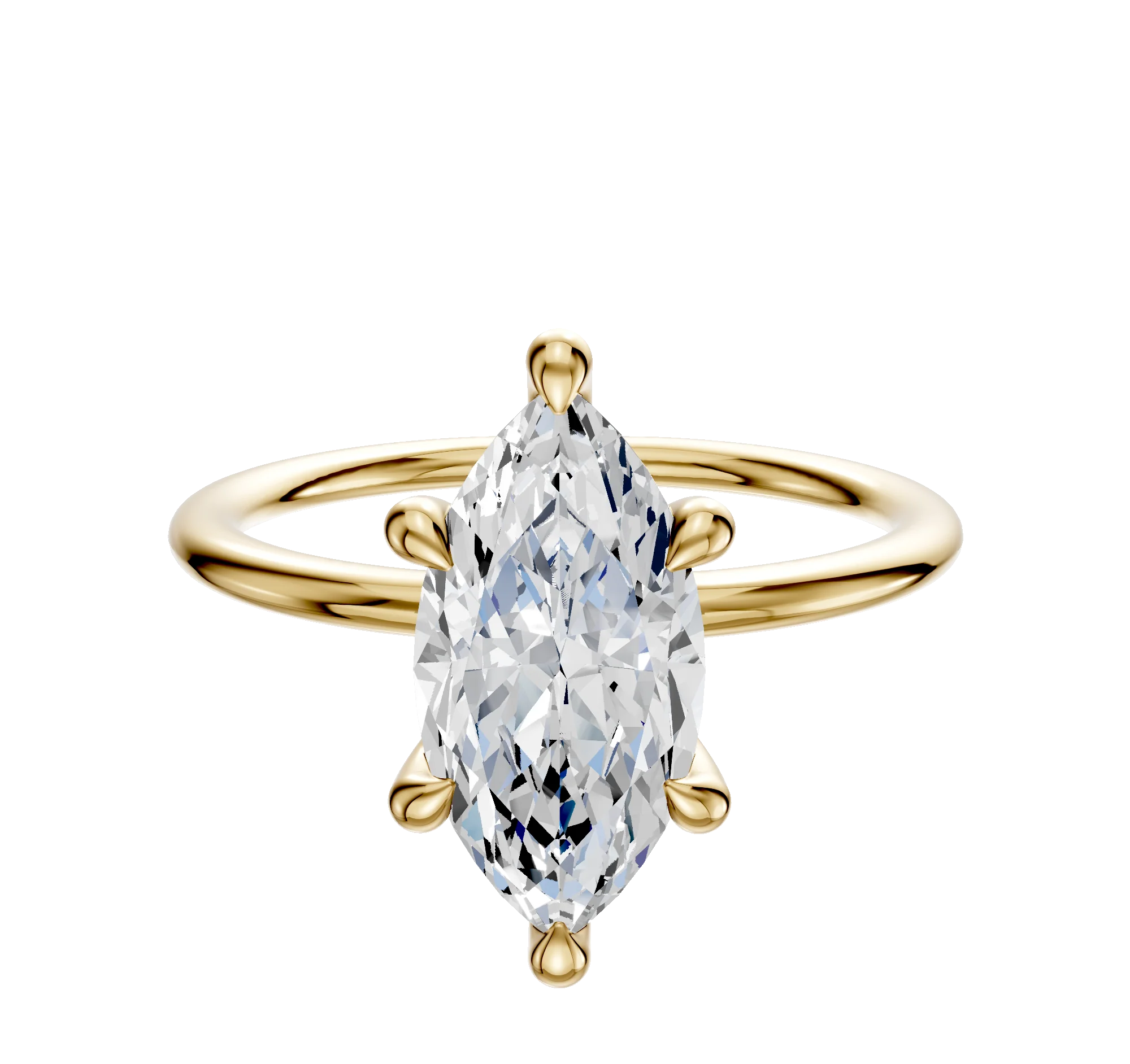 18K Yellow Gold 6 Prong Hidden Halo Classic Dome 1.5mm Engagement Ring