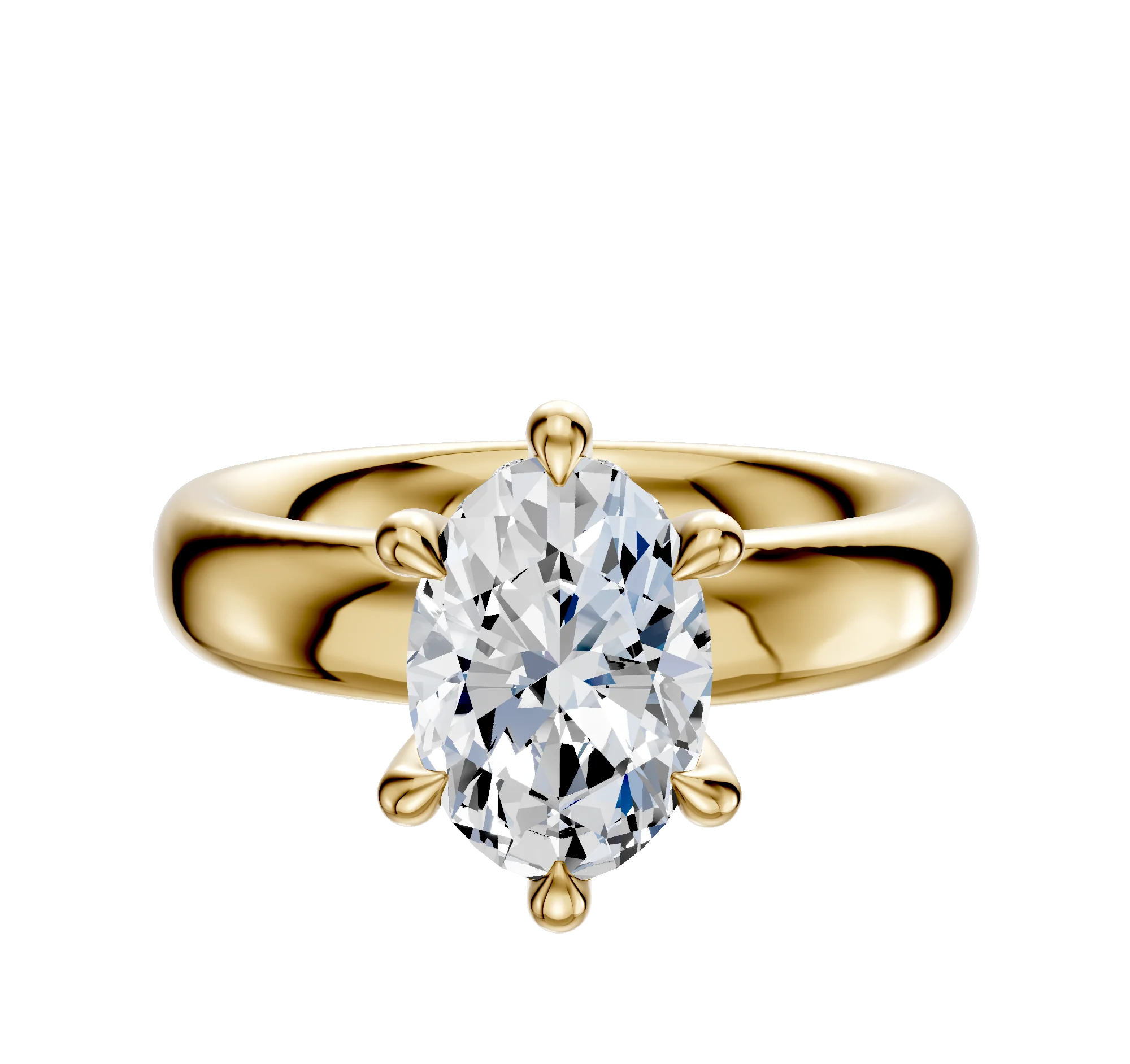 18K Yellow Gold 6 Prong Hidden Halo Classic Dome 4.0mm Engagement Ring