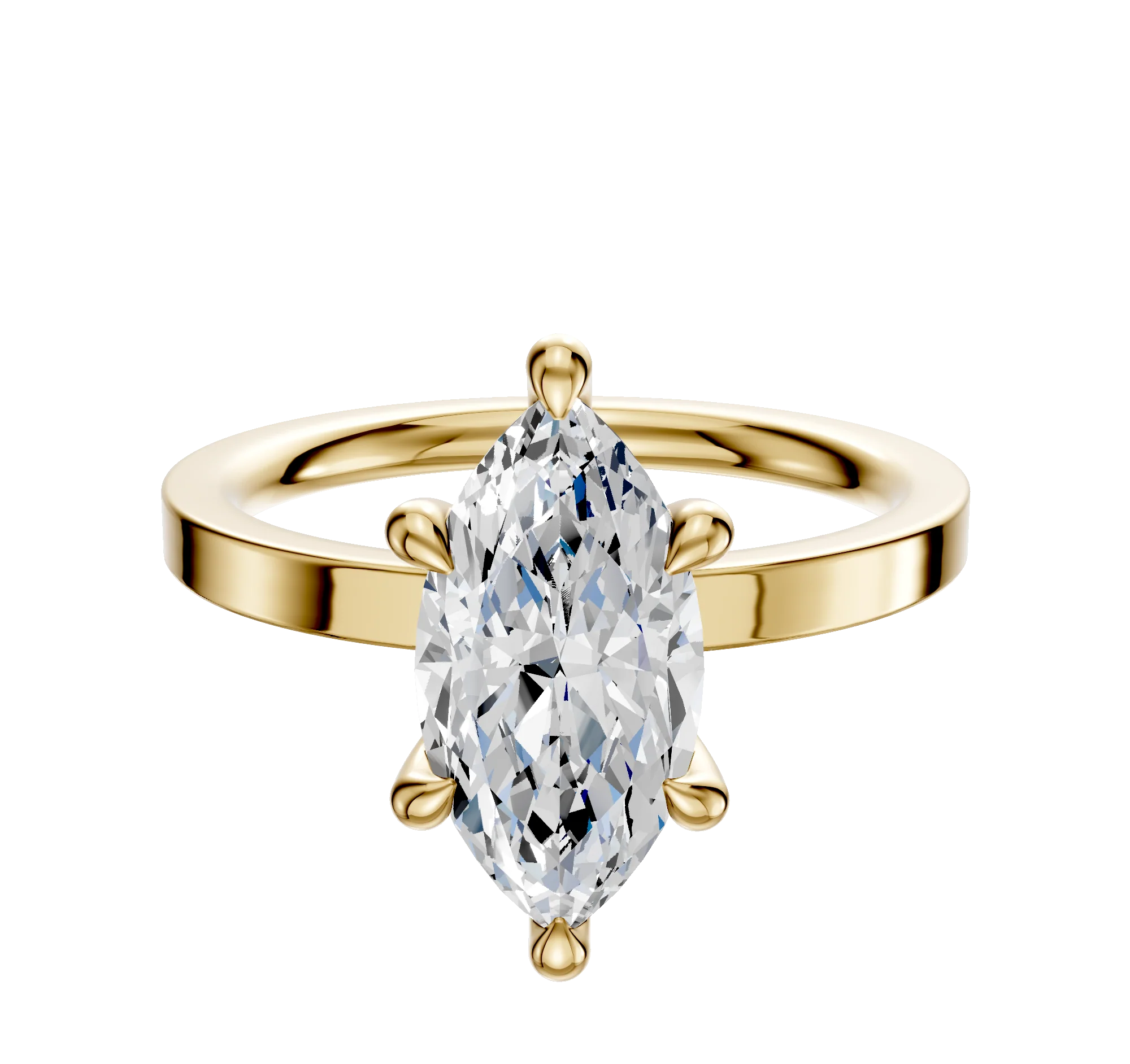 18K Yellow Gold 6 Prong Hidden Halo Classic Flat 2.0mm Engagement Ring