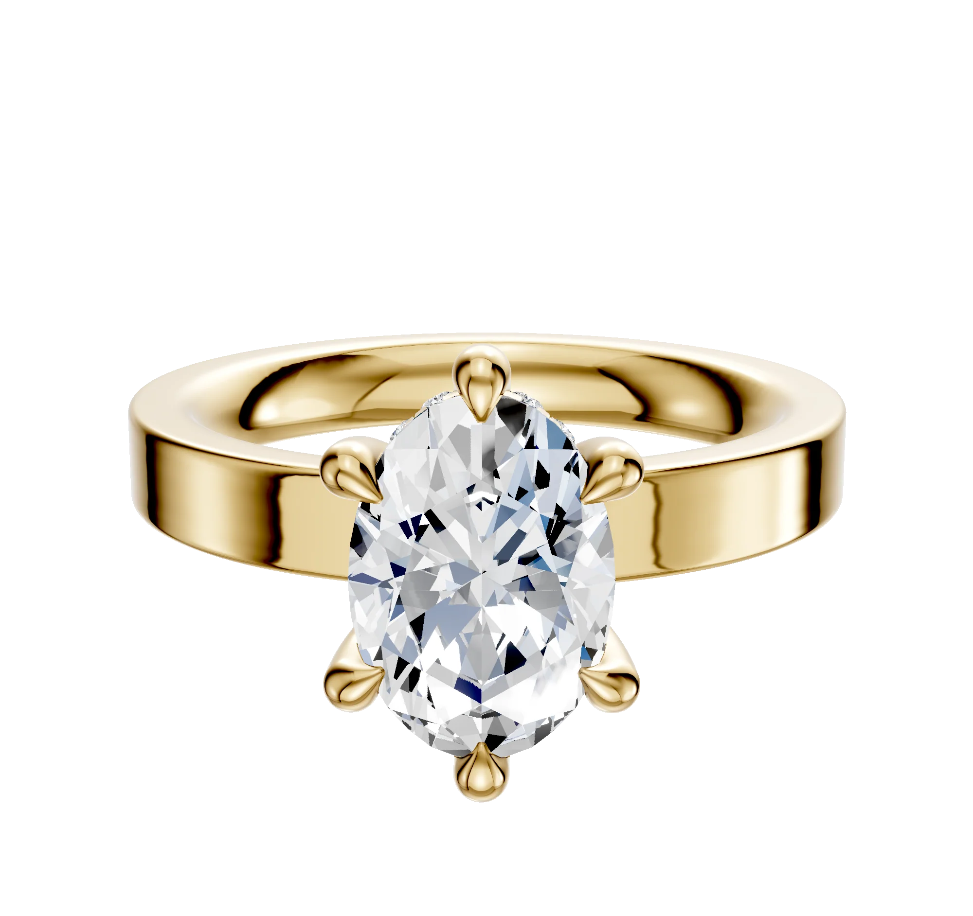 18K Yellow Gold 6 Prong Hidden Halo Classic Flat 3.0mm Engagement Ring