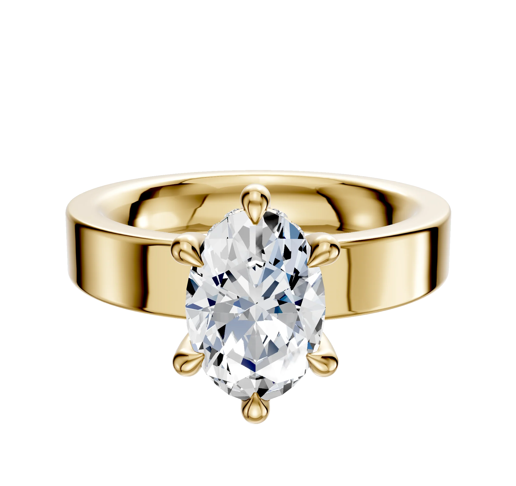 18K Yellow Gold 6 Prong Hidden Halo Classic Flat 4.0mm Engagement Ring