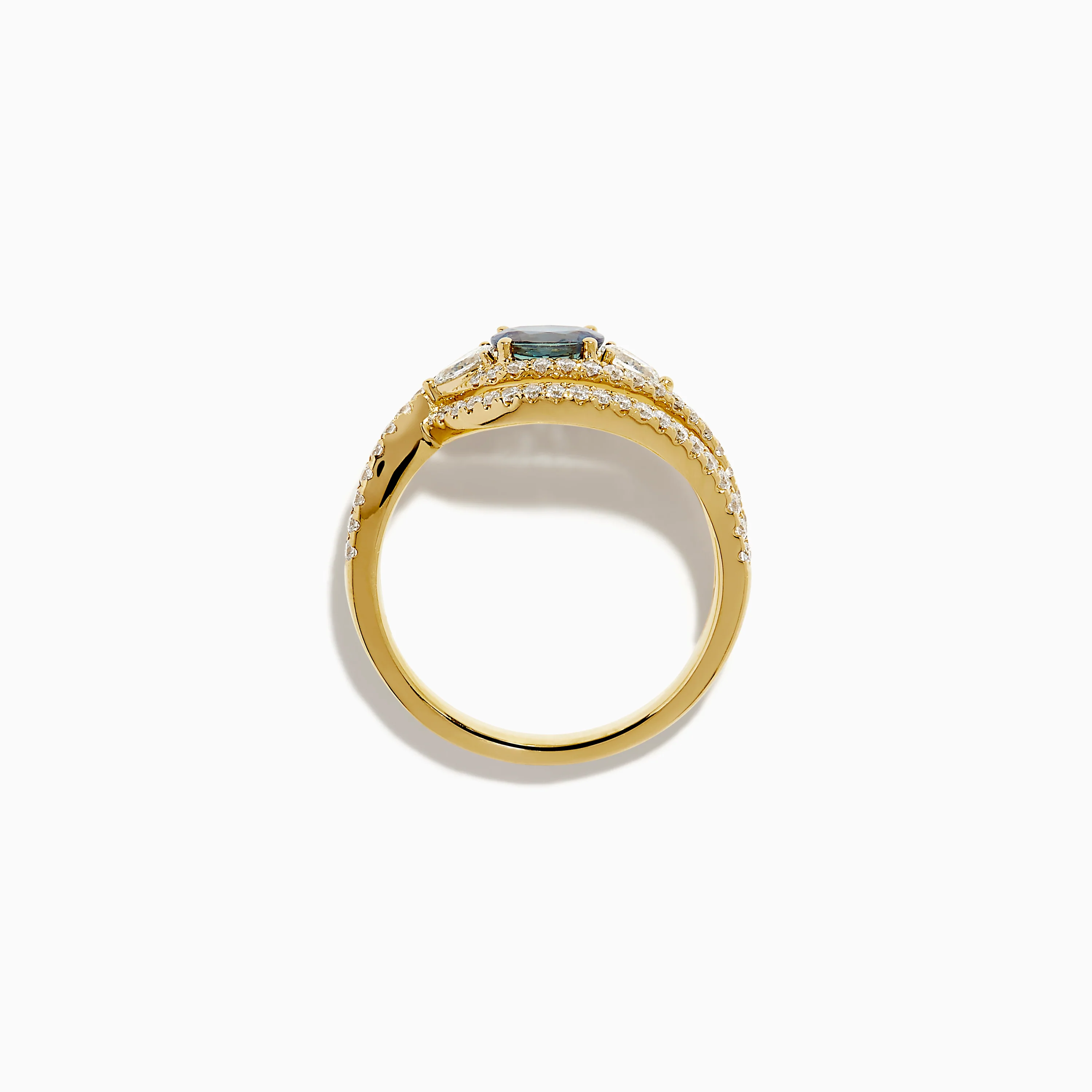 18K Yellow Gold Alexandrite and Diamond Swirl Halo Ring - Image 3