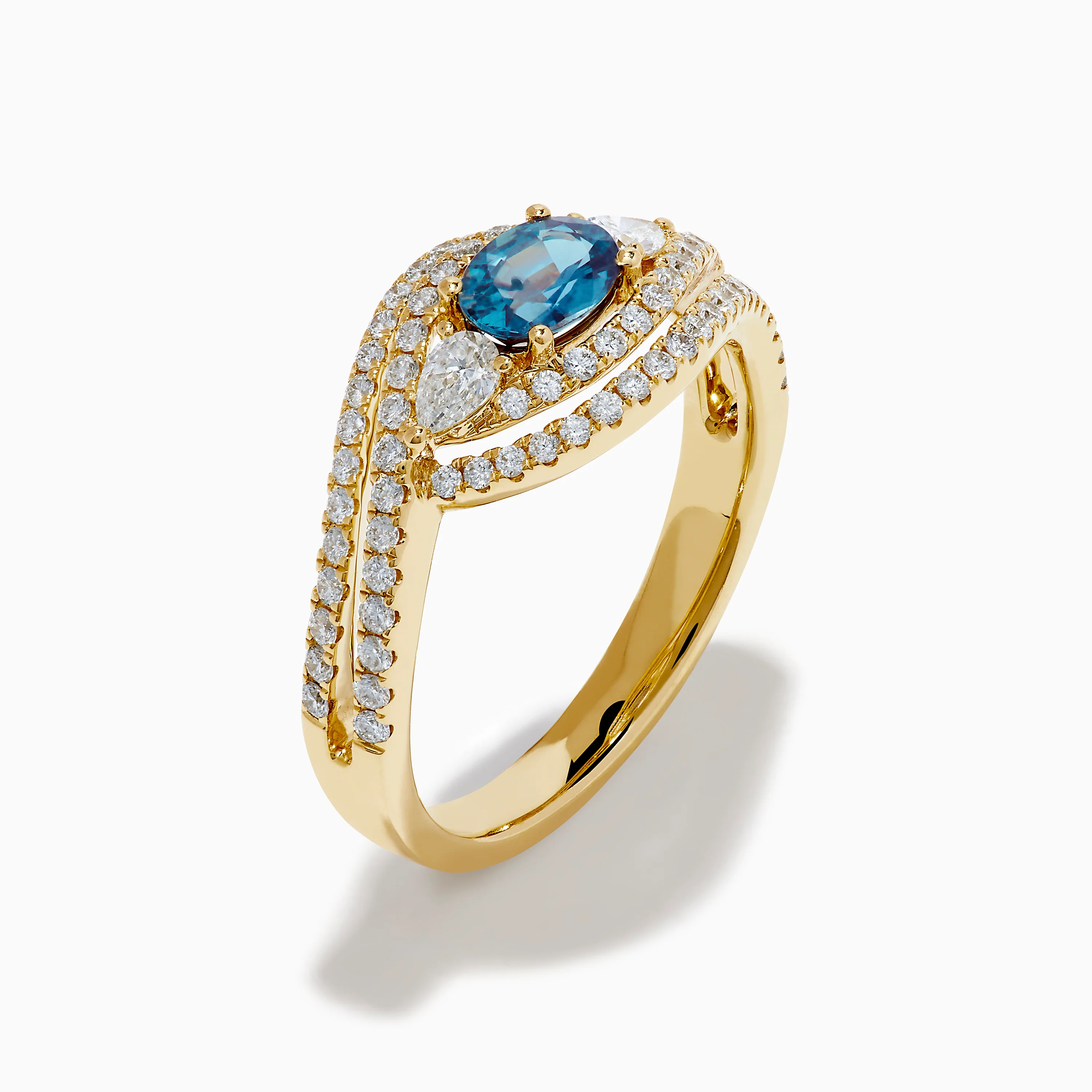 18K Yellow Gold Alexandrite and Diamond Swirl Halo Ring - Image 4