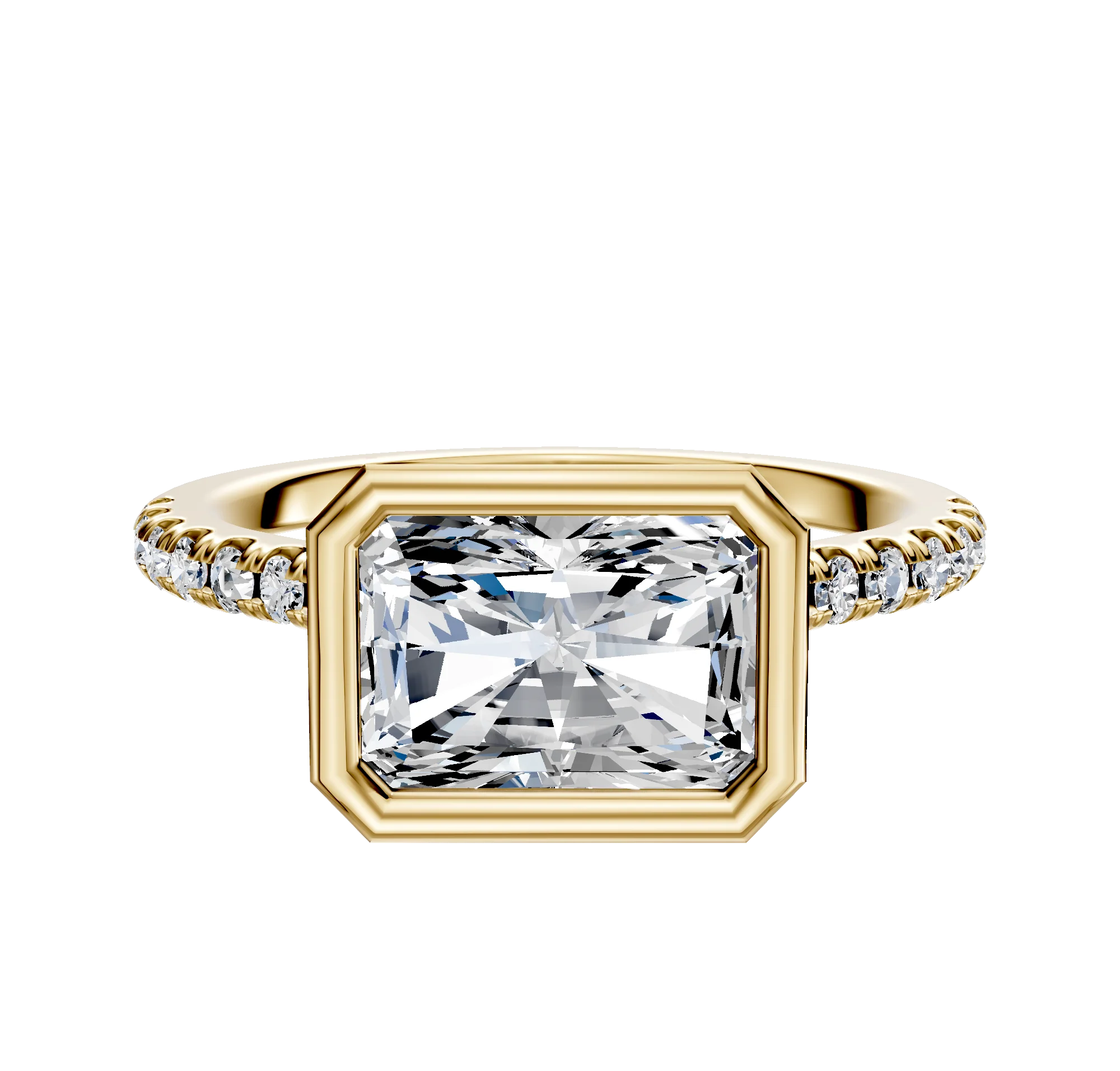 18K Yellow Gold Bezel Full Bezel East/West Cathedral Dome 1-Row-Pave 2.5mm Engagement Ring