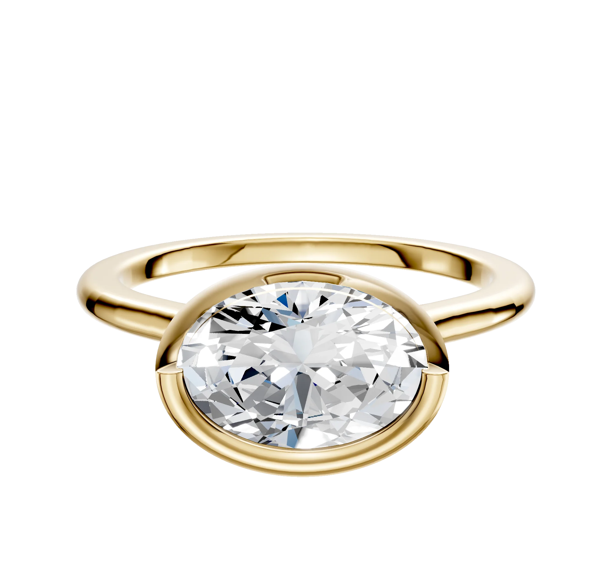 18K Yellow Gold Bezel Full Bezel East/West Cathedral Dome 1.5mm Engagement Ring