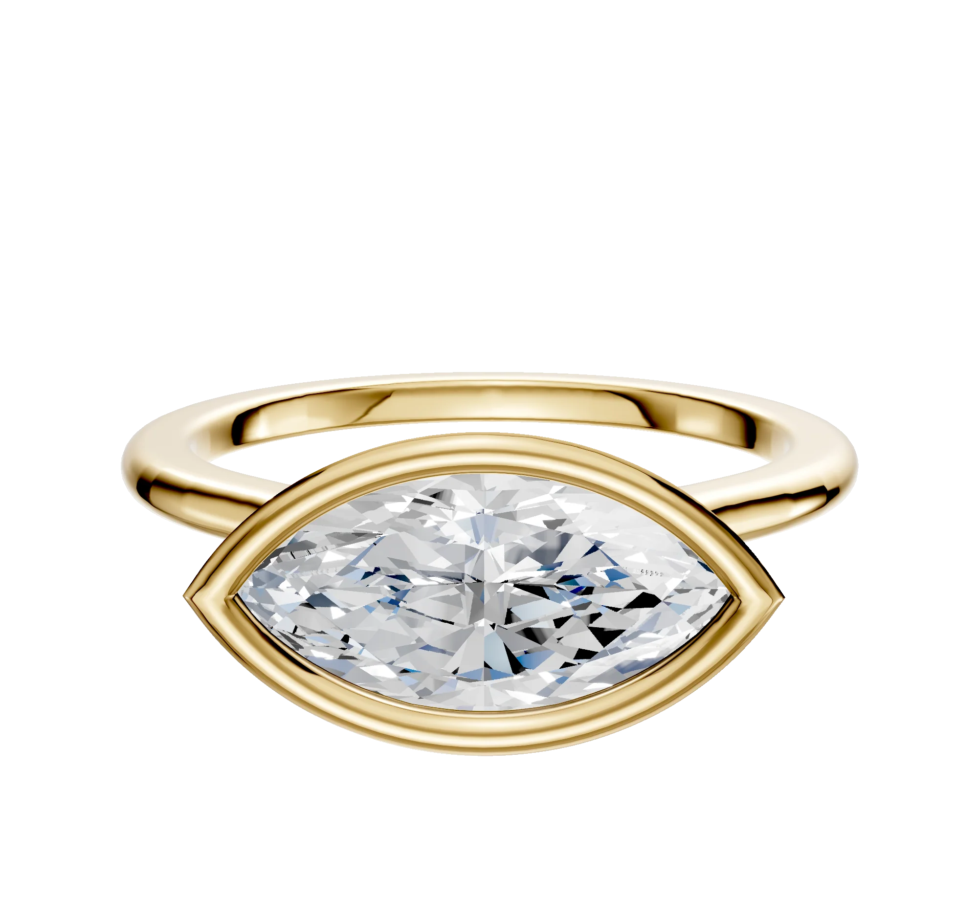 18K Yellow Gold Bezel Full Bezel East/West Cathedral Dome 1.5mm Engagement Ring