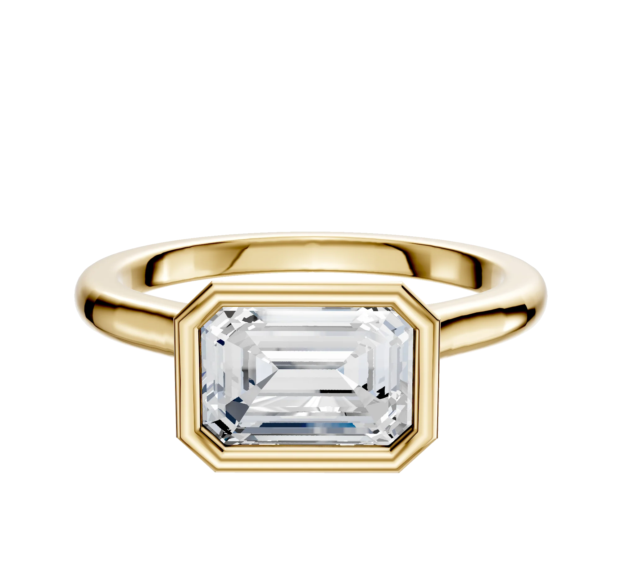 18K Yellow Gold Bezel Full Bezel East/West Cathedral Dome 2.0mm Engagement Ring