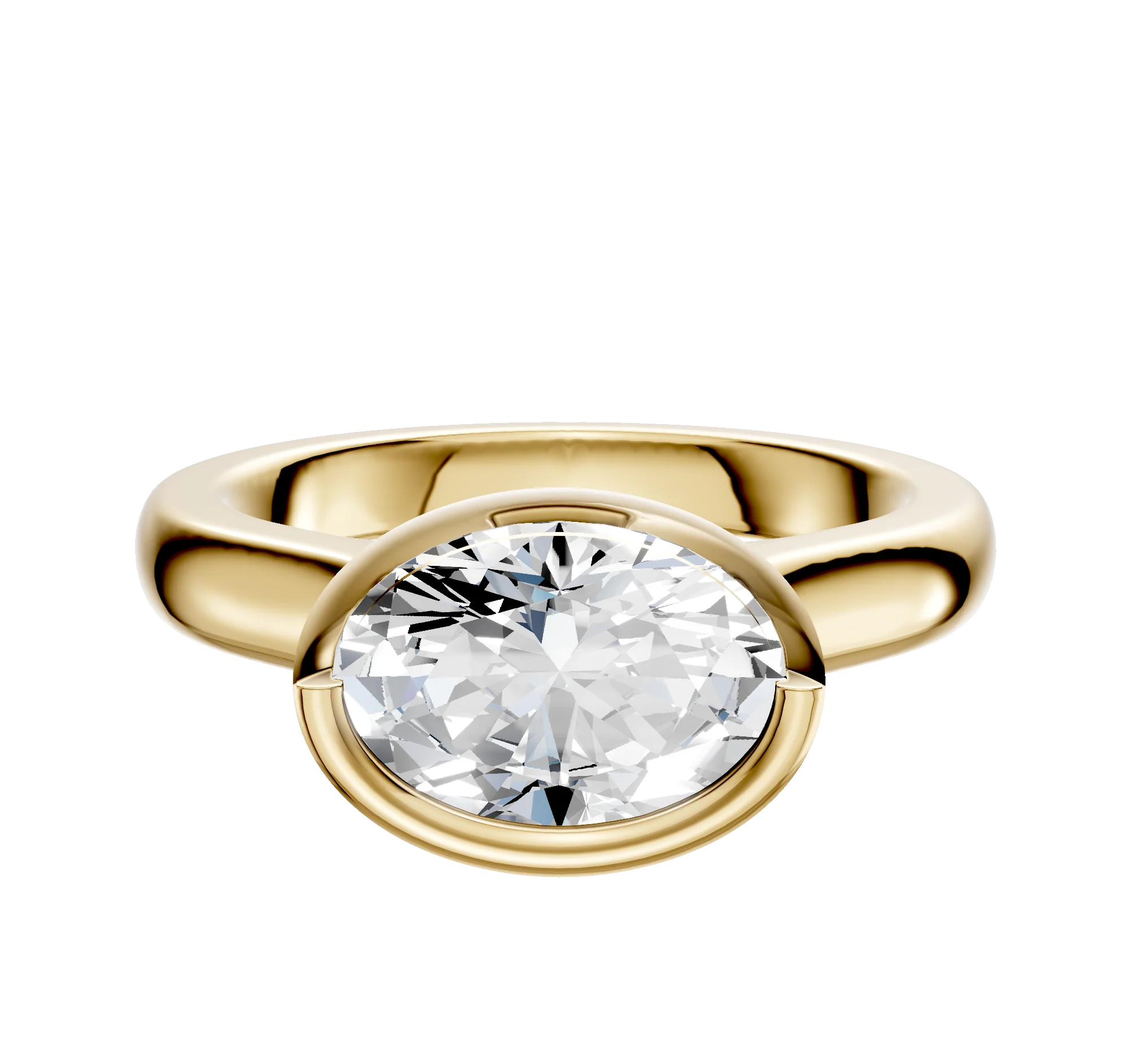 18K Yellow Gold Bezel Full Bezel East/West Cathedral Dome 3.0mm Engagement Ring