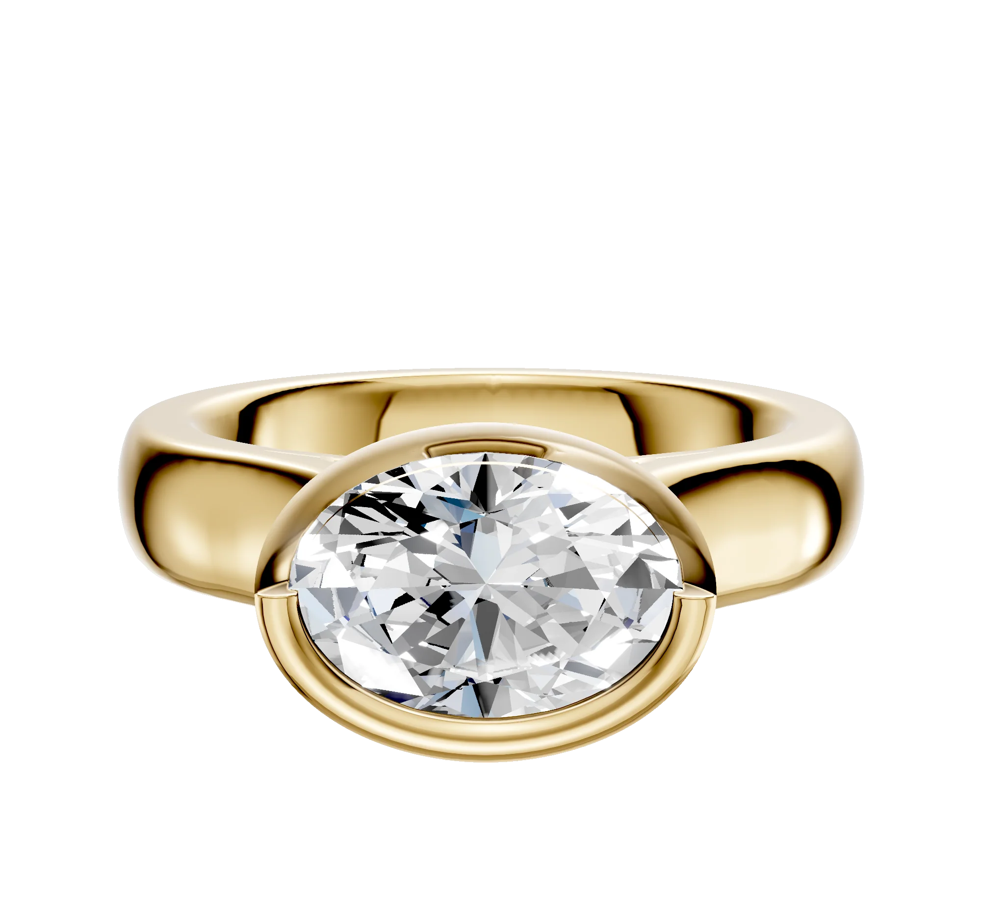 18K Yellow Gold Bezel Full Bezel East/West Cathedral Dome 4.0mm Engagement Ring