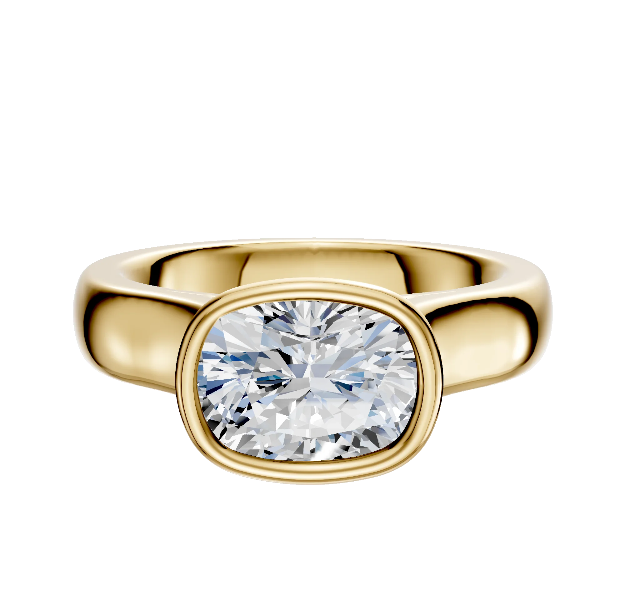 18K Yellow Gold Bezel Full Bezel East/West Cathedral Dome 4.0mm Engagement Ring
