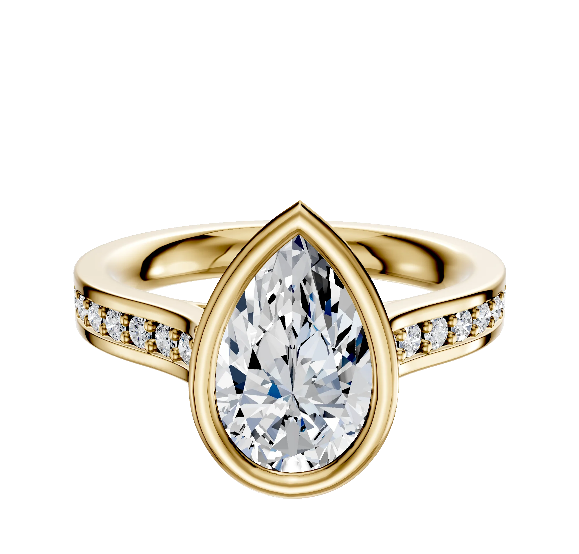 18K Yellow Gold Bezel Full Bezel East/West Cathedral Flat 1-Row-Pave 2.5mm Engagement Ring