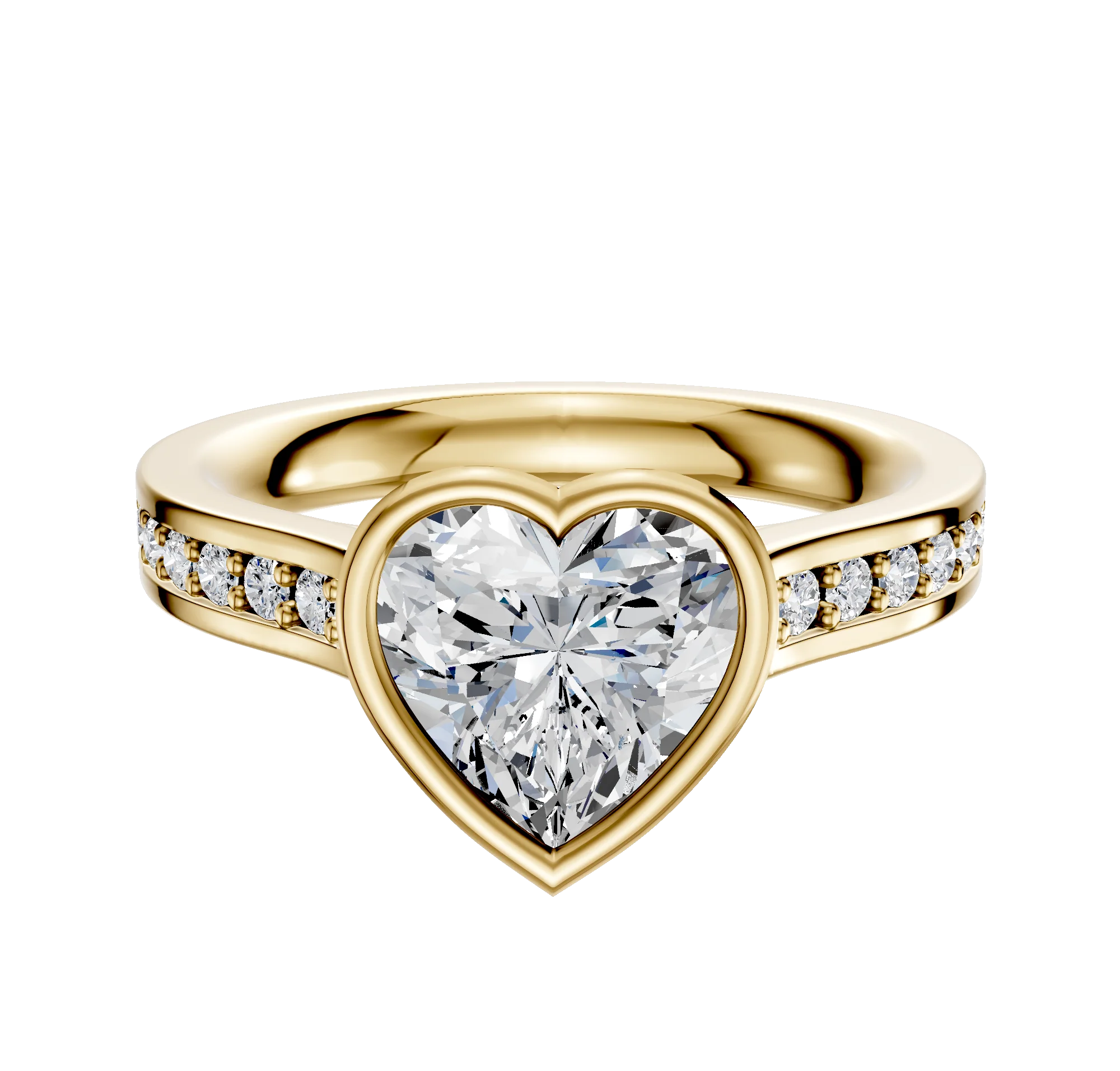 18K Yellow Gold Bezel Full Bezel East/West Cathedral Flat 1-Row-Pave 2.5mm Engagement Ring