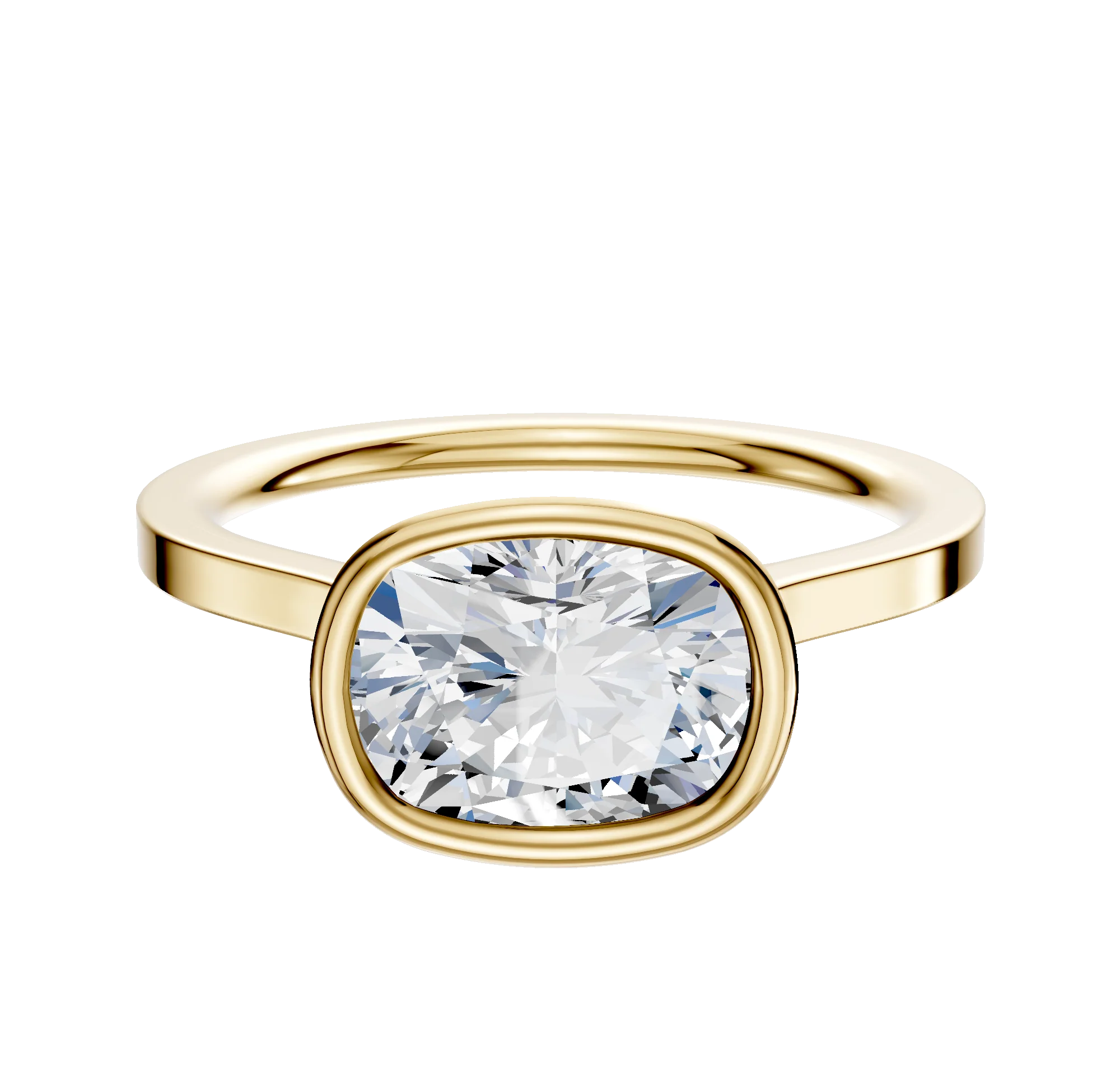 18K Yellow Gold Bezel Full Bezel East/West Cathedral Flat 1.5mm Engagement Ring