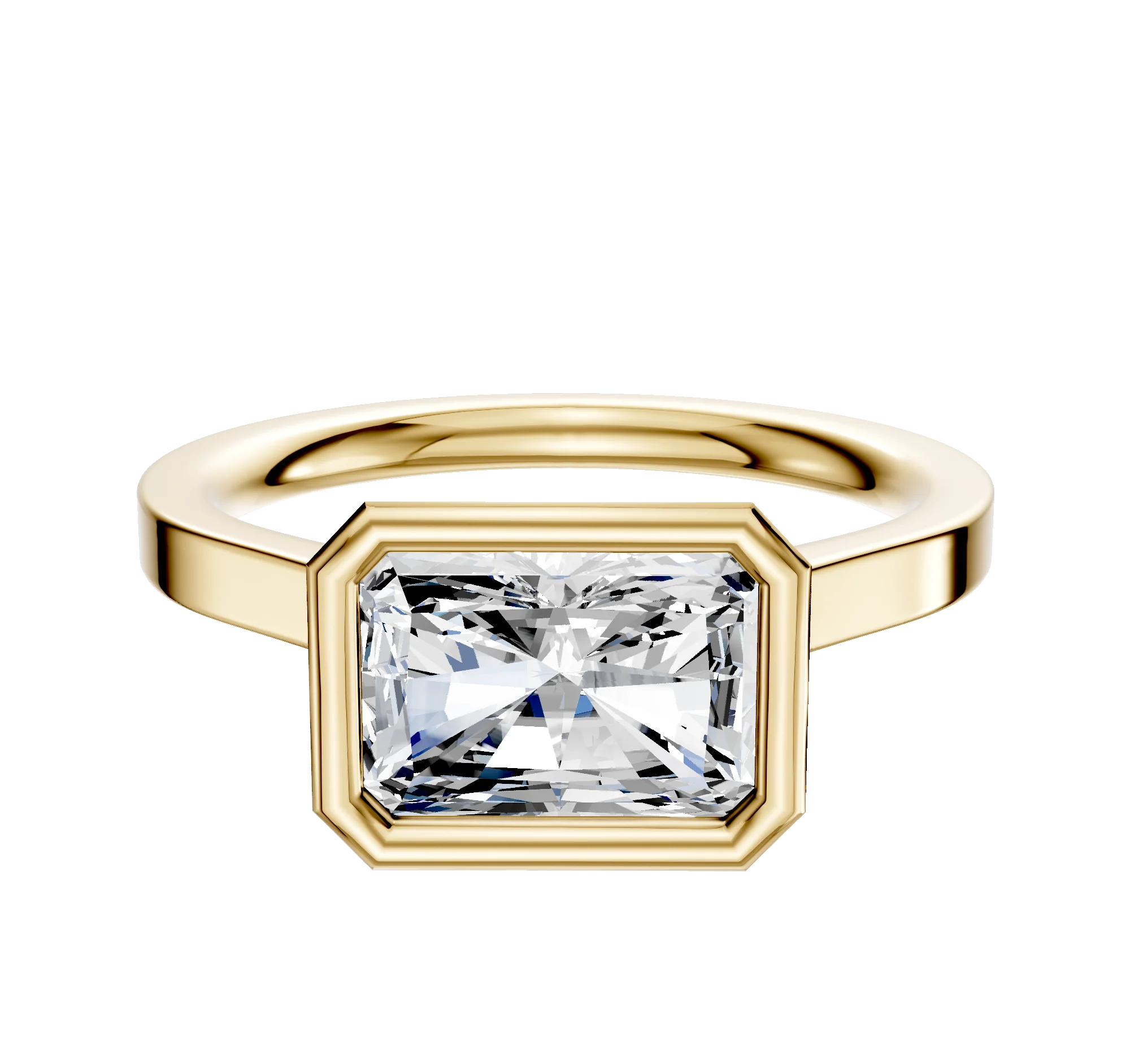 18K Yellow Gold Bezel Full Bezel East/West Cathedral Flat 2.0mm Engagement Ring