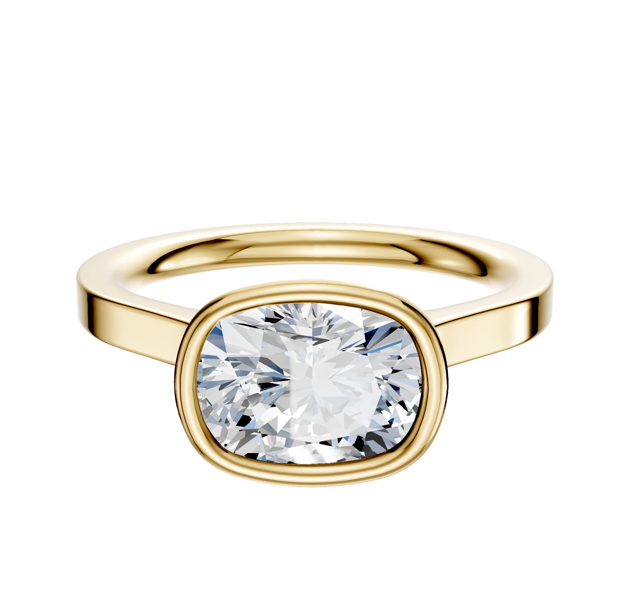 18K Yellow Gold Bezel Full Bezel East/West Cathedral Flat 2.0mm Engagement Ring