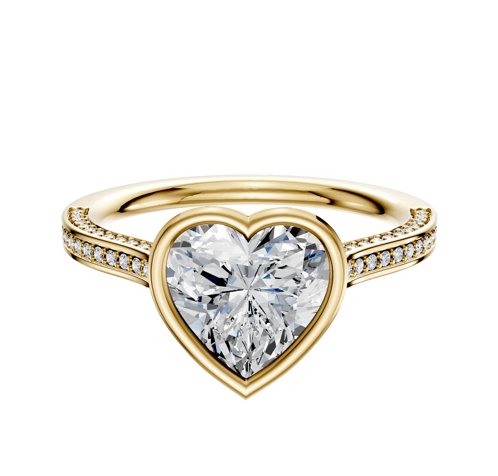 18K Yellow Gold Bezel Full Bezel East/West Cathedral Flat 3-Row-Pave 2.0mm Engagement Ring