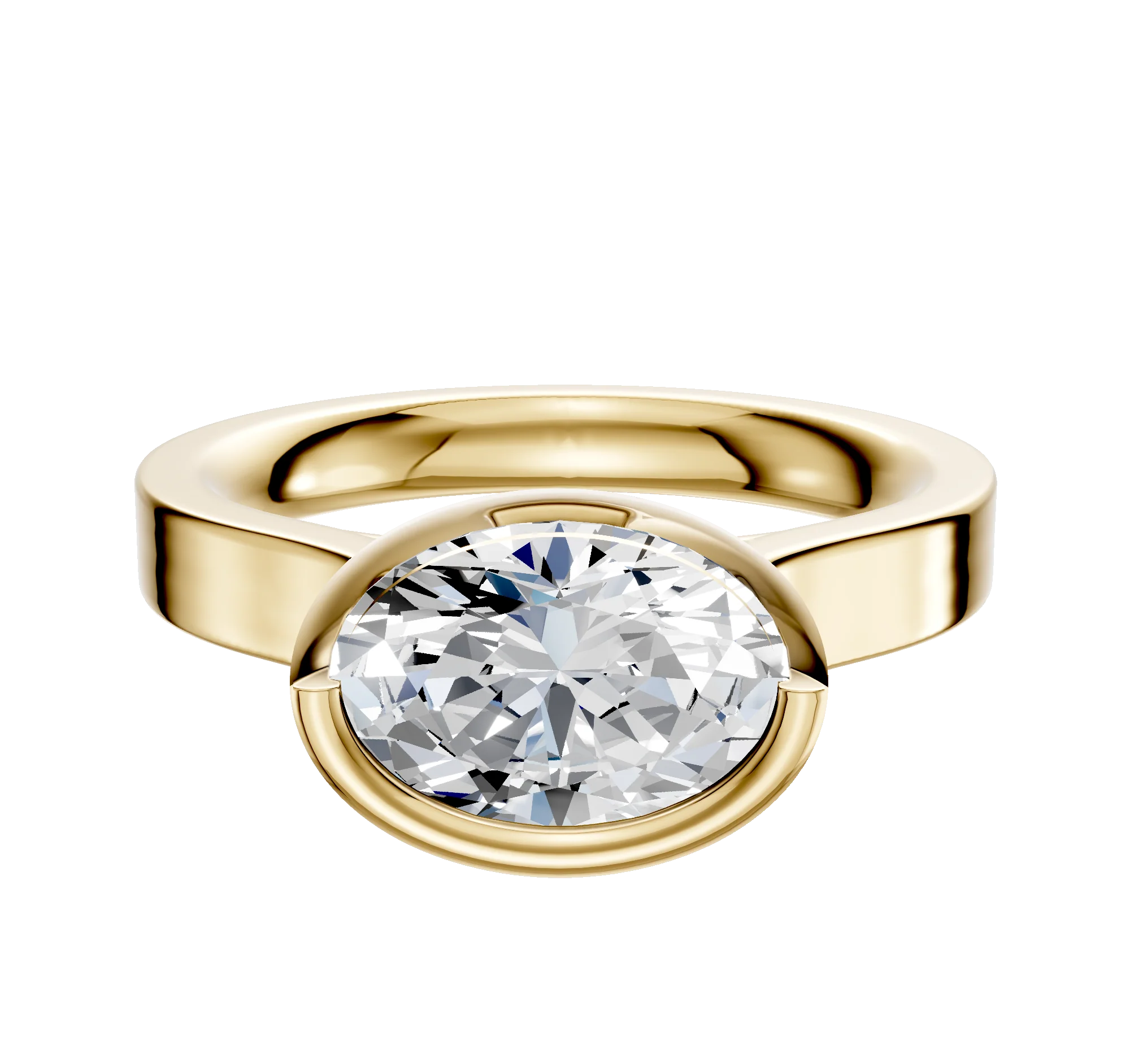 18K Yellow Gold Bezel Full Bezel East/West Cathedral Flat 3.0mm Engagement Ring